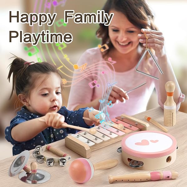Musikinstrumente Kinder ab 3 Jahre Xylophon Trommel Schlagzeug Kinderspielzeug Musikinstrumente Spielzeug Mädchen 3 Jahre Montessori Holzspielzeug - 4