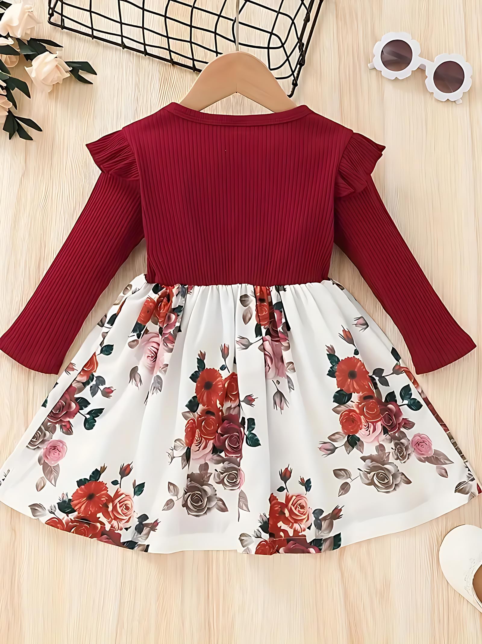Buy & Try by Dharmikaay Girl's Lycra Floral Printed Frock Dress for Girls Short Frock Baby Princess Western Dresses| Stylish Fancy Kids Clothing for Festival, Birthday, Fashion. 1-2 Years - Image 2 thumbnail
