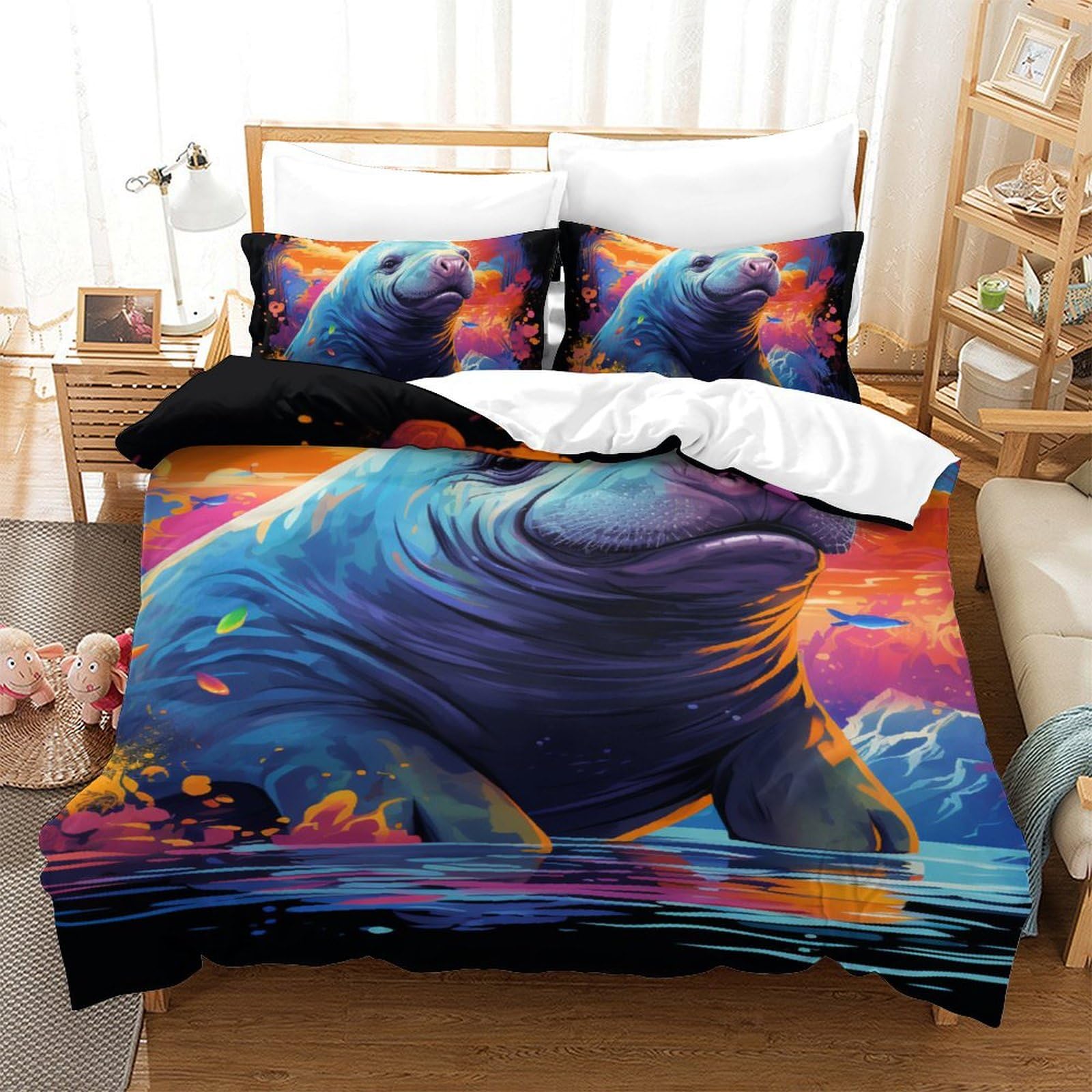 Housse de couette lamantin 140x200cm : fini le linge de lit terne qui glisse et irrite la peau