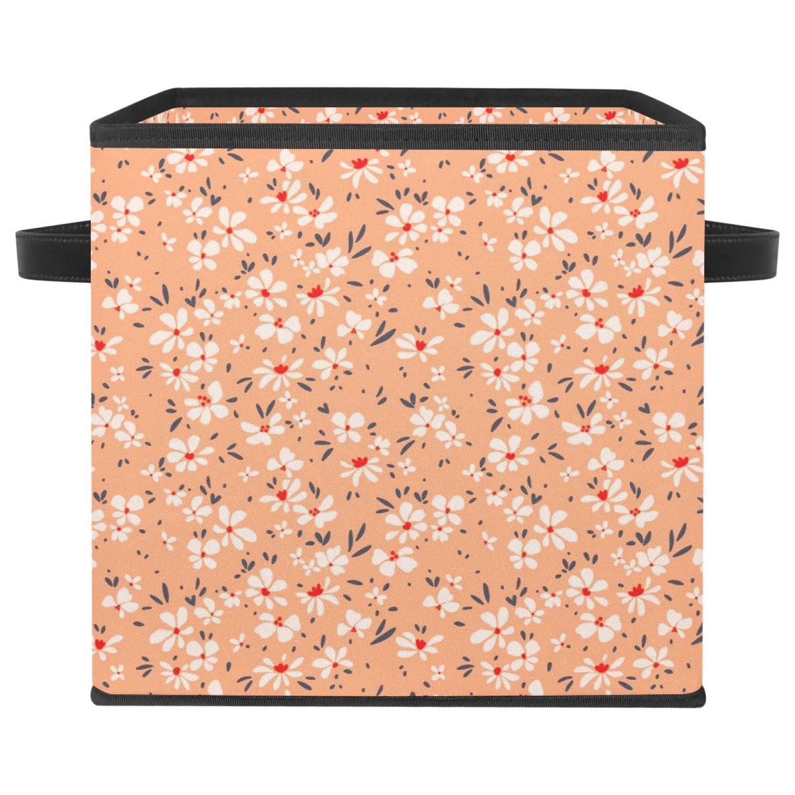Boîte de rangement pliable en tissu cube fleurie avec poignées pour placard