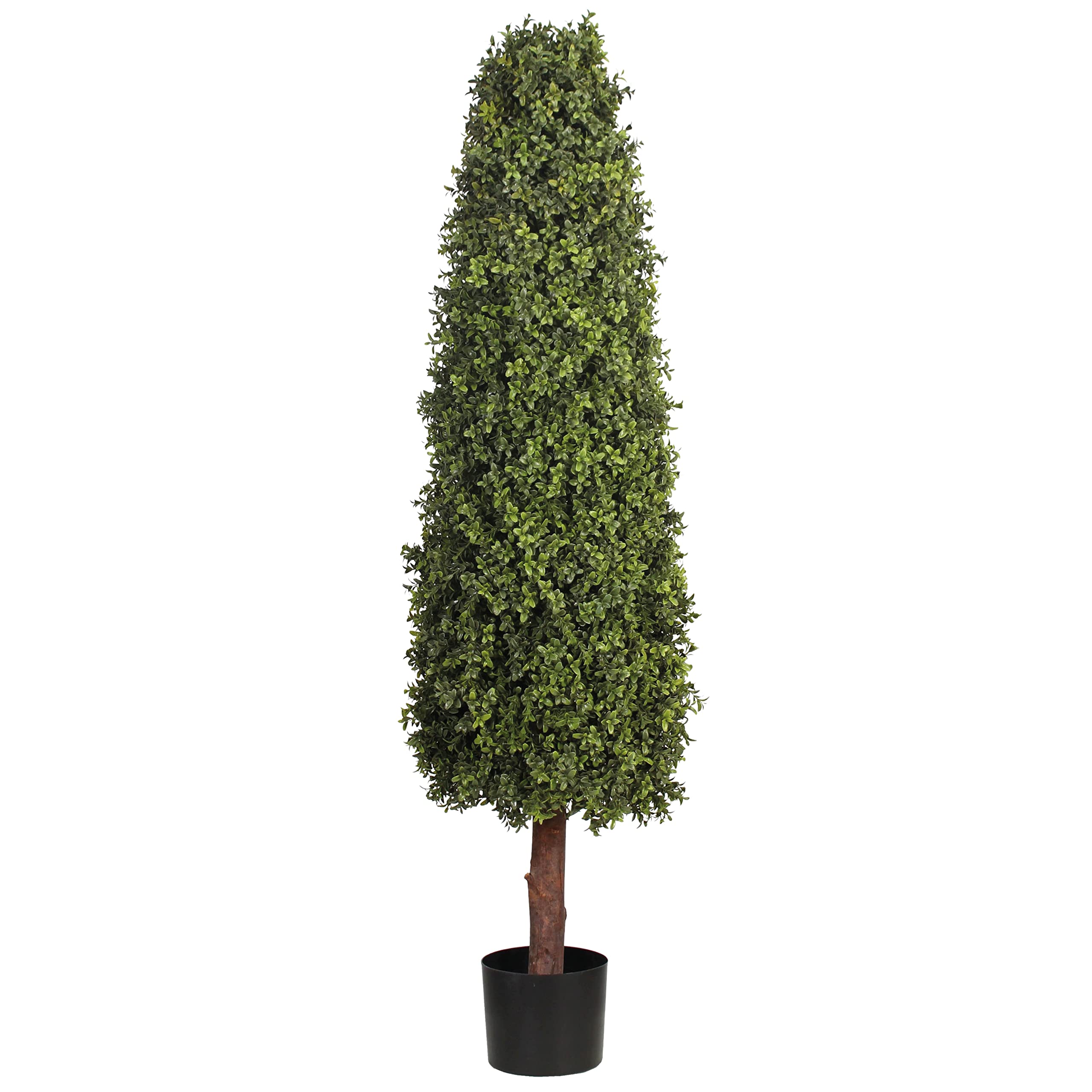 Blooming Artificial Outdoor Plant, UV and Water Resistant, Faux Decorative Tree with Pot, Easy Care, Perfect for Gardens and Patios (Boxwood Tower) (Green) (150cm)