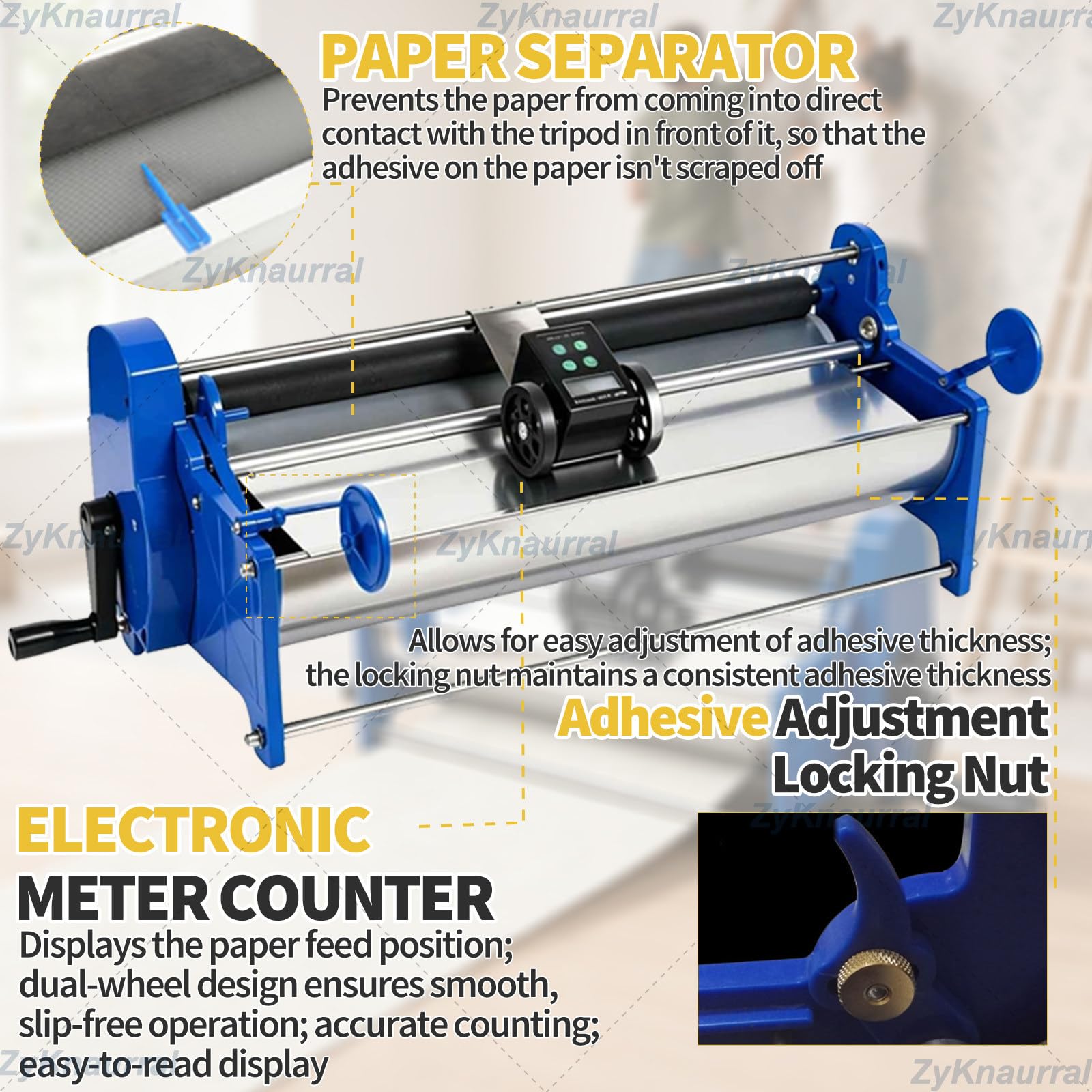 Macchina Incollatrice per Carta Da Parati Da 53 Cm Con Contatore Digitale | Applicatore a Manovella Colla per Carta Parati, Incollaggio Carta Parati, Facile Applicazione, Distribuzione Ottimale Colla