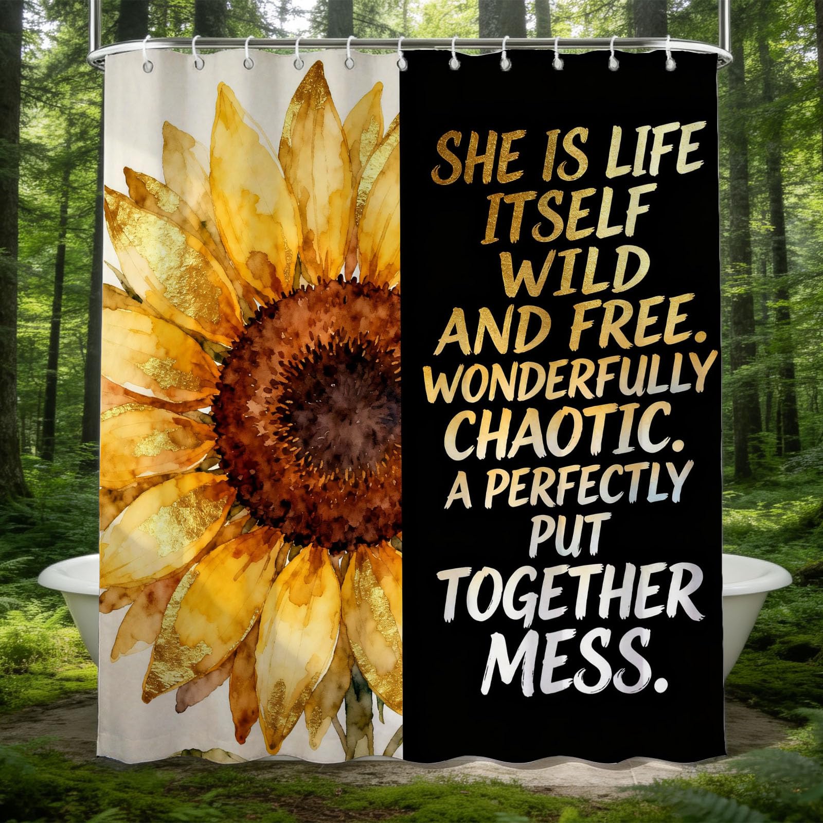 Hongduo 3D Cartoon Sunflower Shower Curtain for Stalls Bathtubs Floral Flowers Bathroom Decor Shower Curtain Set Polyester Fabric Waterproof 180x200cm/71X79 Inch with Hooks