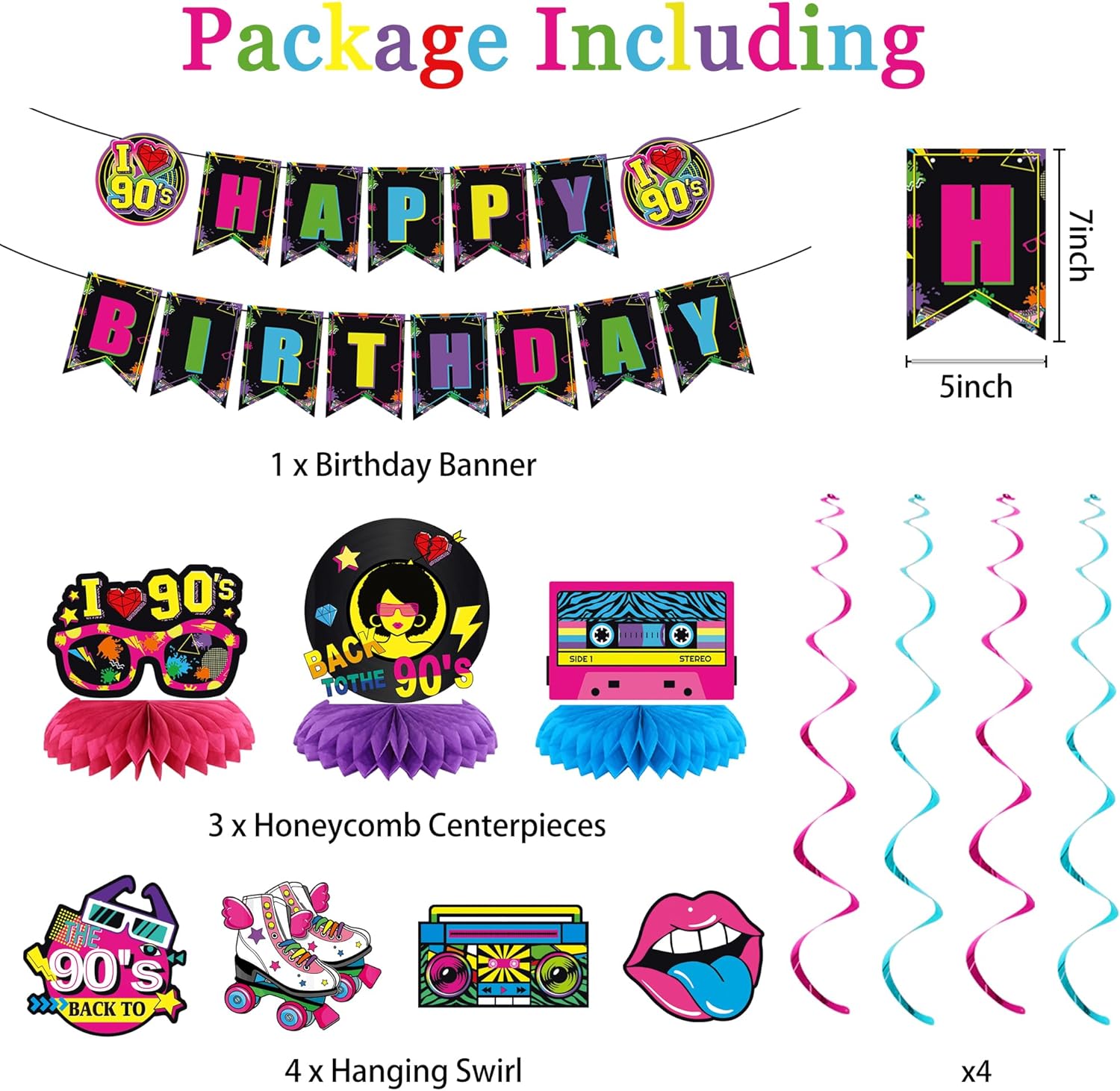 Holkcog 90s Party Decorations, 90’s Theme Birthday Party Decorations Supplies, 90’s Party Supply With Back To The 90s Banner Backdrop , Radio And Rock Guitar Ballons, 1990s Theme Birthday Decor women