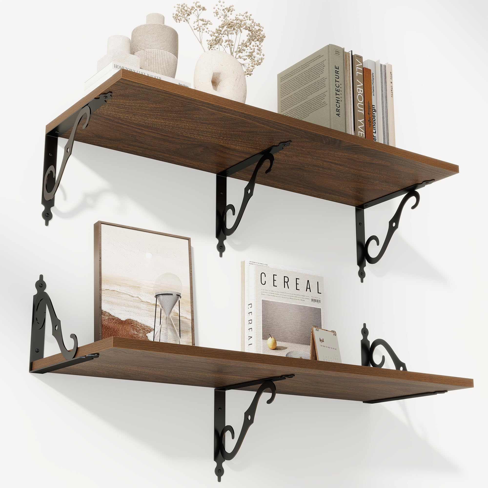 RICHFOCUS 12 Inch Deep Floating Shelves for Wall, 31.5" W x 12" D Wood Wall Shelves Set of 2, Wide Floating Shelves for Living Room, Bedroom, Kitchen,
