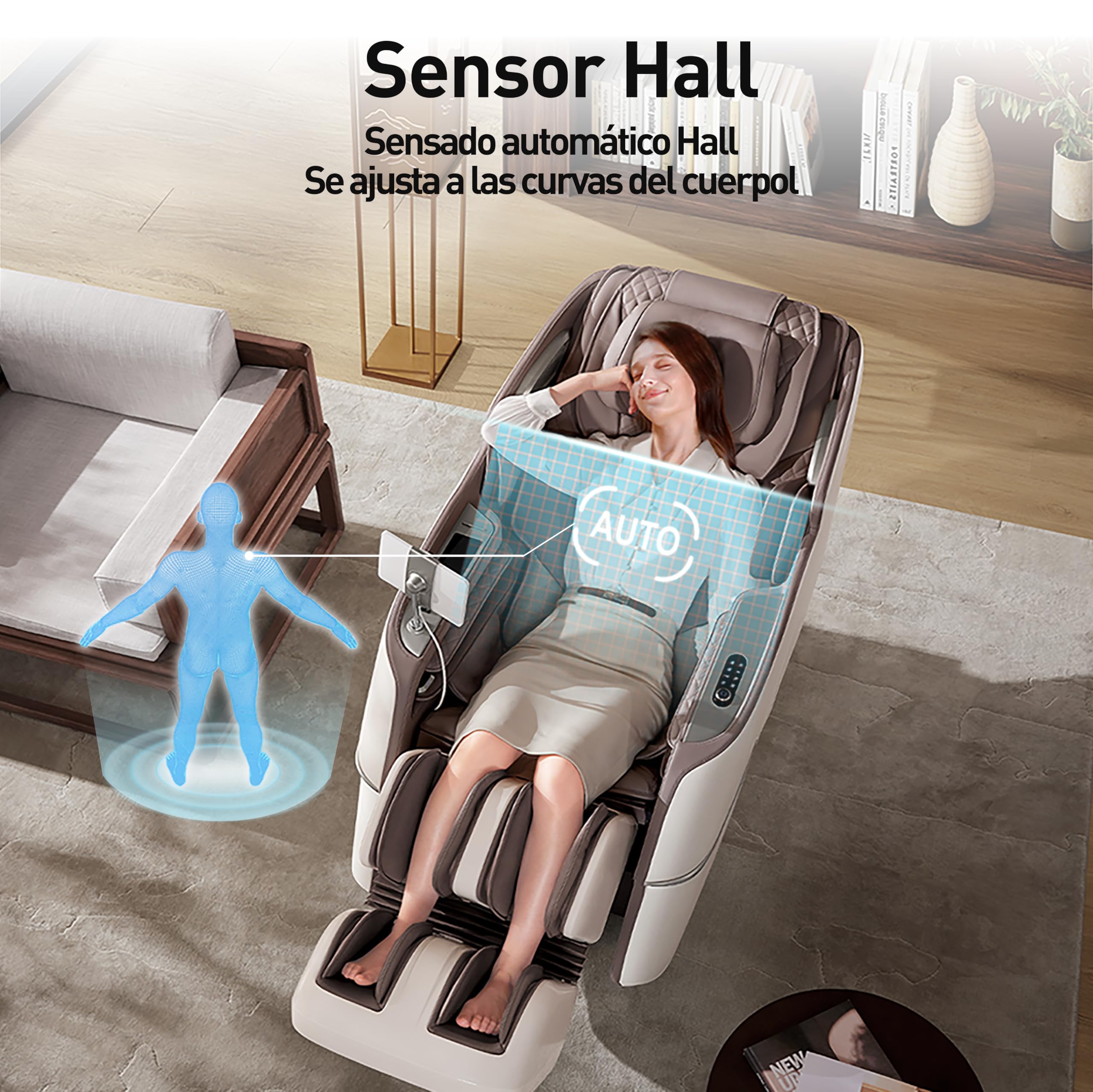 ROTAI Silla de Masajes Inteligente, Gravedad Cero, Masaje Completo con Shiatsu, Bluetooth, Función de Calefacción y Rodillos para Pies (Gris)