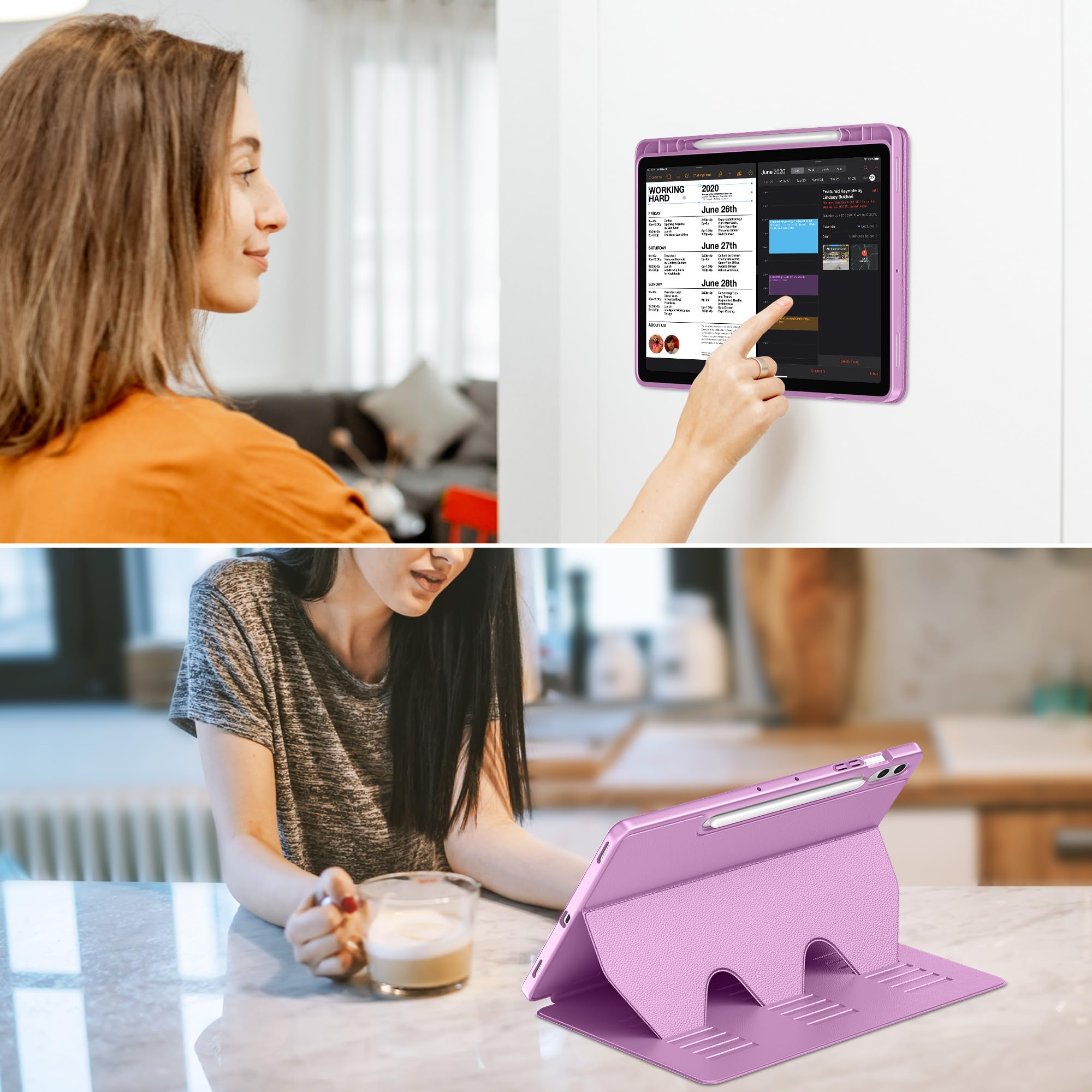 VIKESI Custodia per Samsung Galaxy Tab S10+ Plus 12,4" 2024 | Copertura con supporto multiangolare, retro morbido, portapenne, funzione automatica sleep/wake, viola