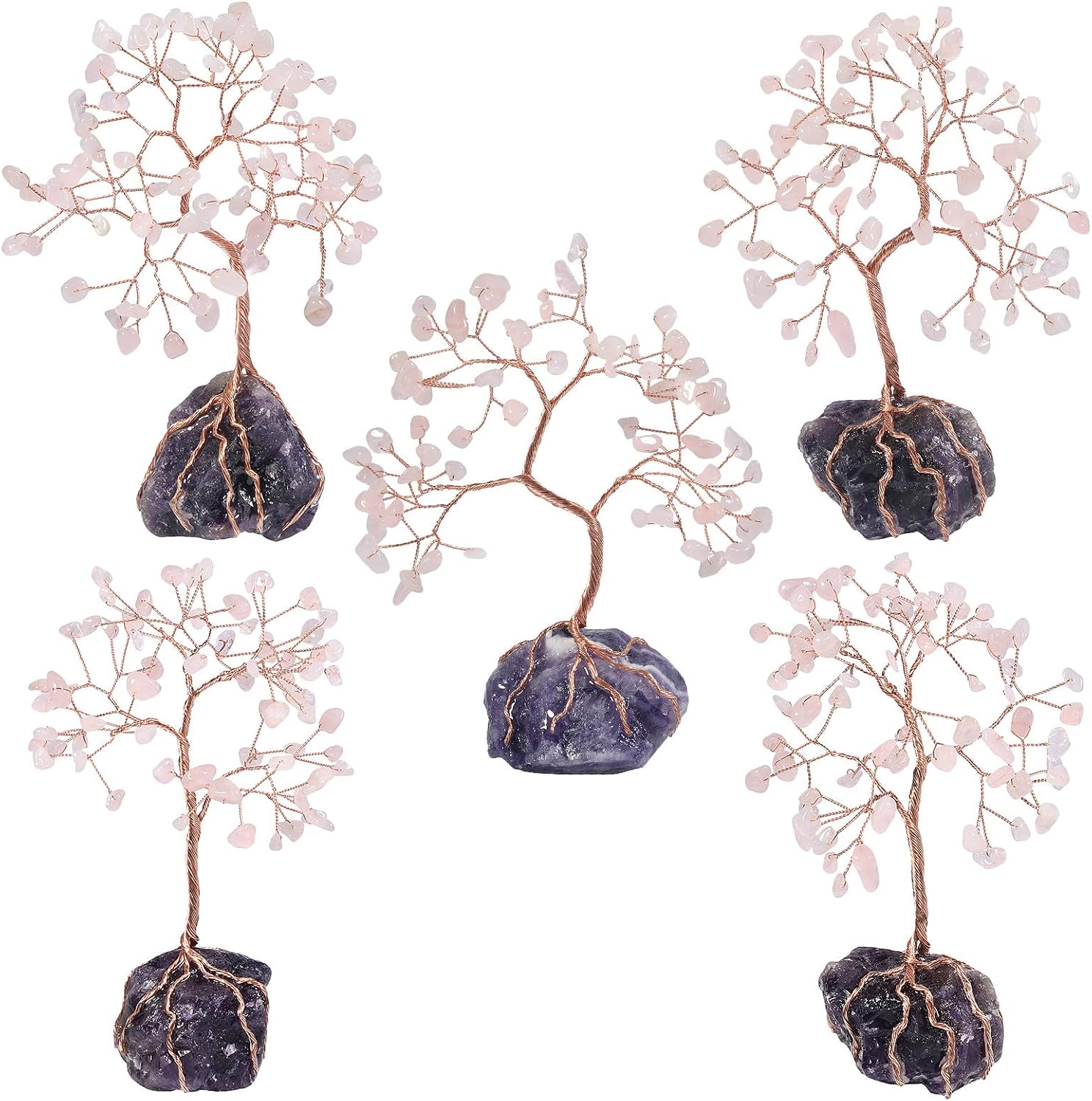 mookaitedecor Rose Quartz Crystal Money Tree with Amethyst Raw Stone Base Good Luck Crystal Gifts - Image 5