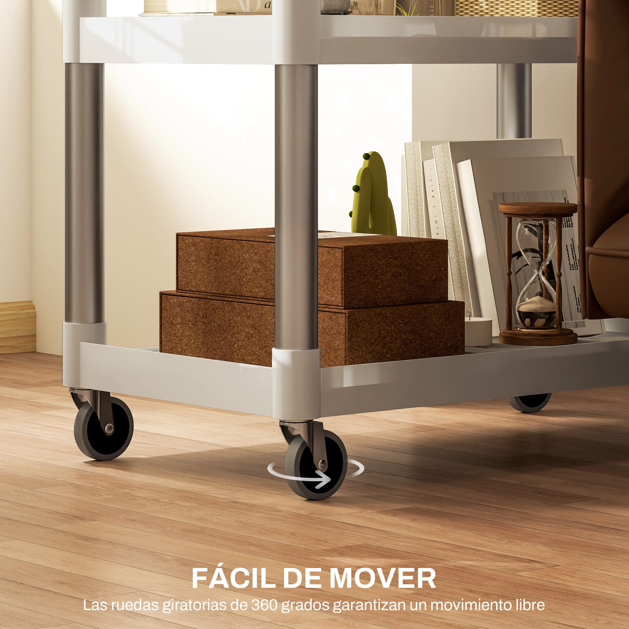 HOMCOM Aluminium-Legierung Küchenwagen mit Rädern 3 Level Küche Trolley Storage Trolley Last 105 kg für Esszimmer Bad 88x44x93 cm Weiß