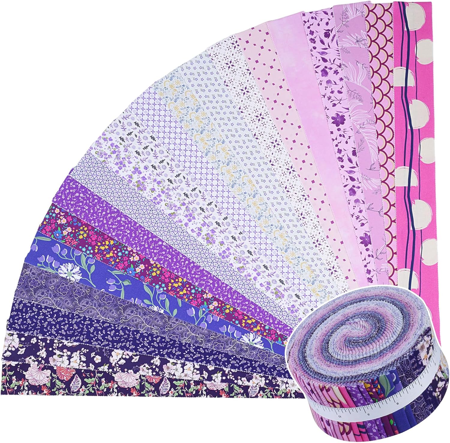 ShinyStitch-100% US Cotton Jelly Roll Fabric Precut Strips for Quilting, Crafting, and Sewing, Soft Cotton for Blanket, Upholstery, Home Decor,40 Strips 2.5" x 44" (Violet Whisper)