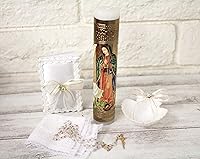 Vista 1 de Hermoso Hecho A Mano 5 Piezas Color Oro Guadalupe Foil Bautismo Bautizo Conchas Juego De Velas Favores Niña Niño Blanco Conjunto De Bautizo Español