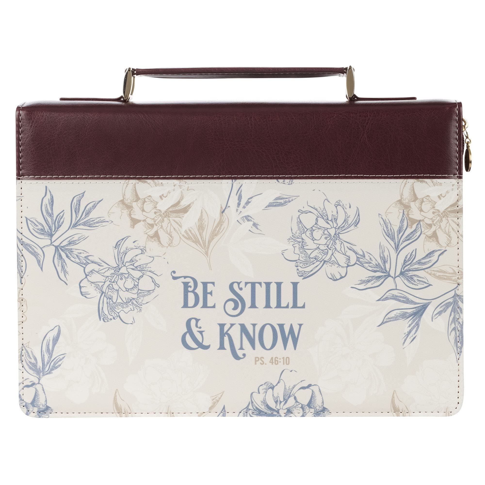 Christian Art GiftsFaux Leather Fashion Bible Cover - Be Still and Know - Psalm 46:10 Inspirational Bible Verse, Neutral Floral, Burgundy, XL
