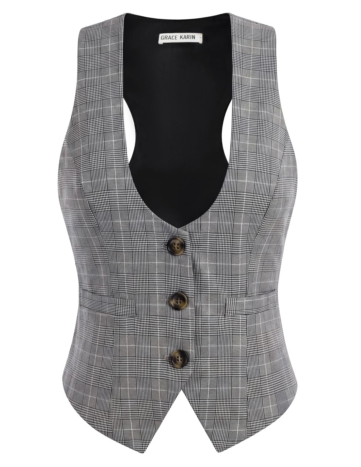 GRACE KARIN Women's Suit Vest Top, Dressy Casual Sleeveless Button Waistcoat, Fromal Steampunk Blazer for Work Office