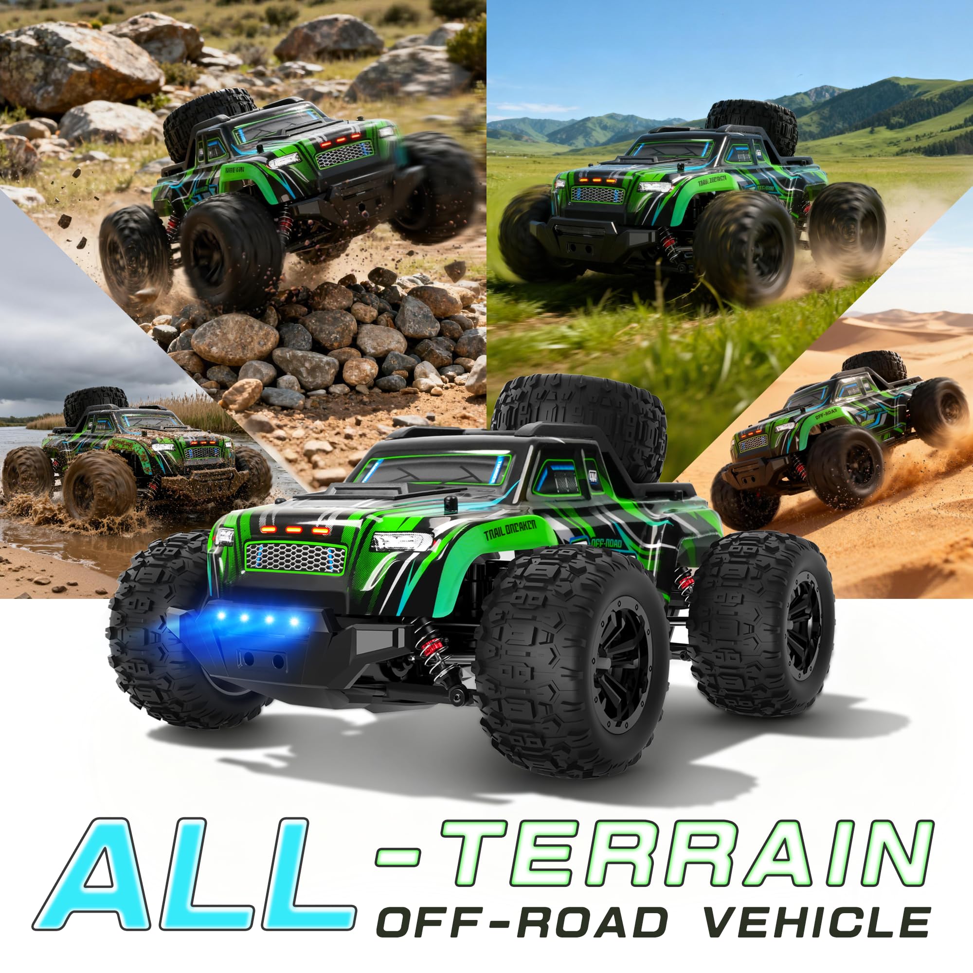 BAZADER Voiture Télécommandée Tout Terrain - 1:16 40Km/H Haute Vitesse | 4x4 RC Voiture Voiture Téléguidée 2,4 Ghz Avec Lumières Rvb Truck Radiocommandéé TéLécommandé Avec 2 Batteries Rechargeables