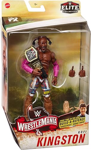 Miniatura 6 de WWE Kofi Kingston Elite Collection Wrestlemania 35 Figura de acción con articulación de lujo, detalles realistas, equipo de anillo auténtico, manos