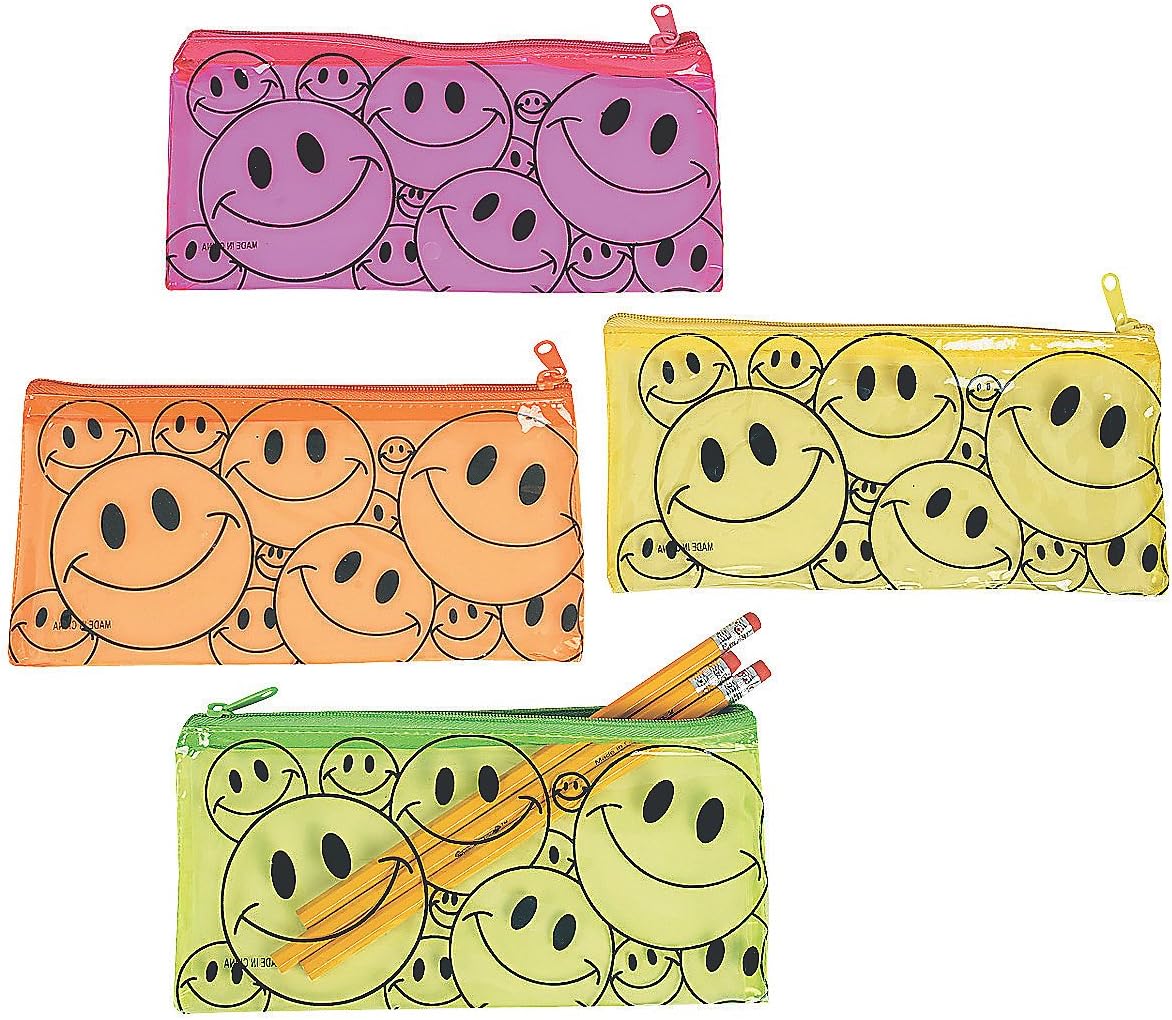 Fun Express Smile Face Pencil Cases - 12 Pieces - Educational And Learning Activities For Kids