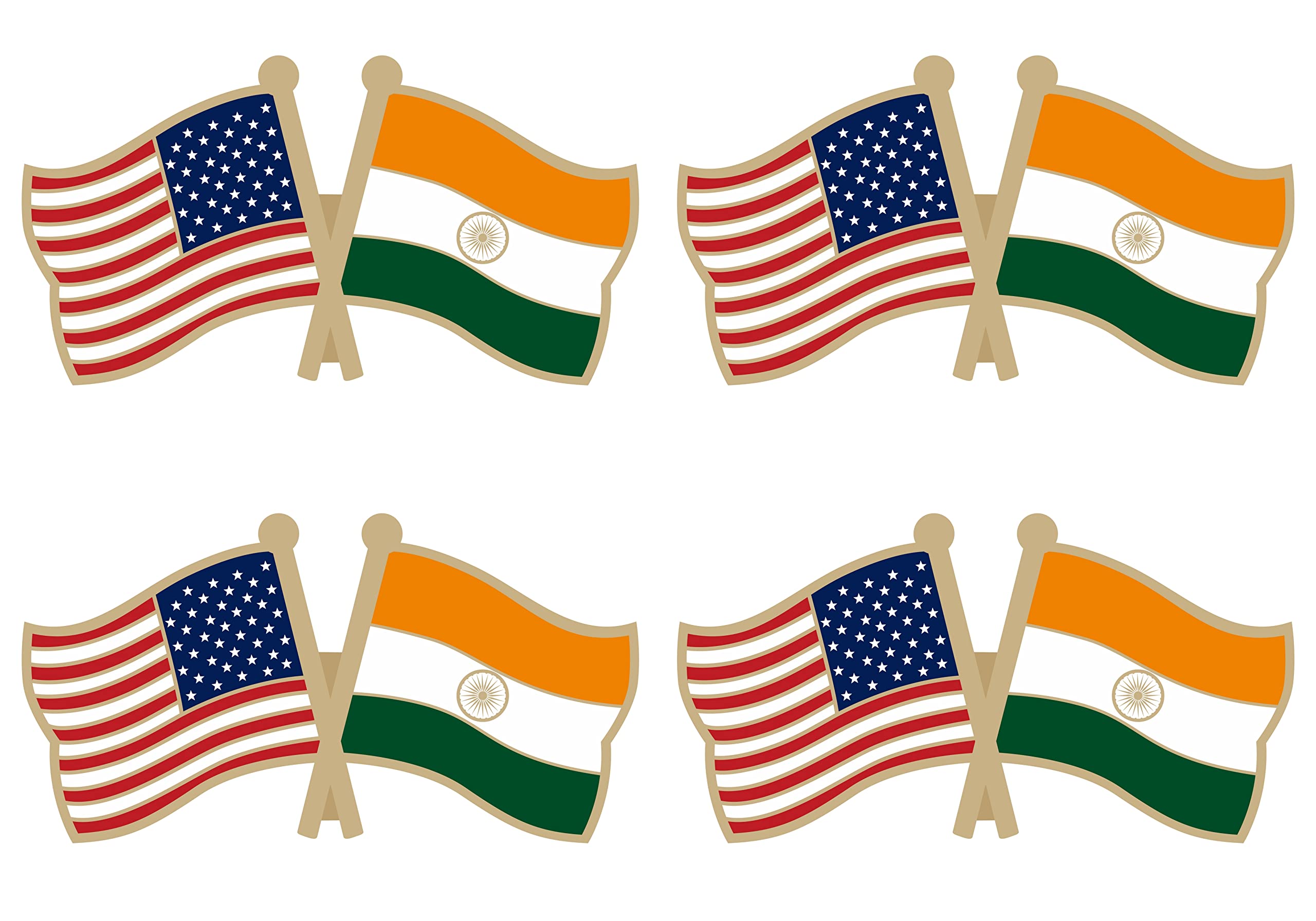 India Crossed Double Flag Lapel Pins Small Mini Indian Friendship Pin Badge Pack of 4