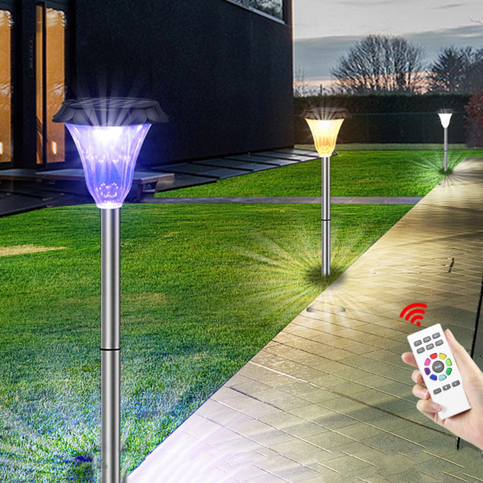 Solar Landscape Light LED Solar Powered Pathway Lamp Outdoor Waterproof Multi-Color Changing Warm White for Lawn Backyard Christmas