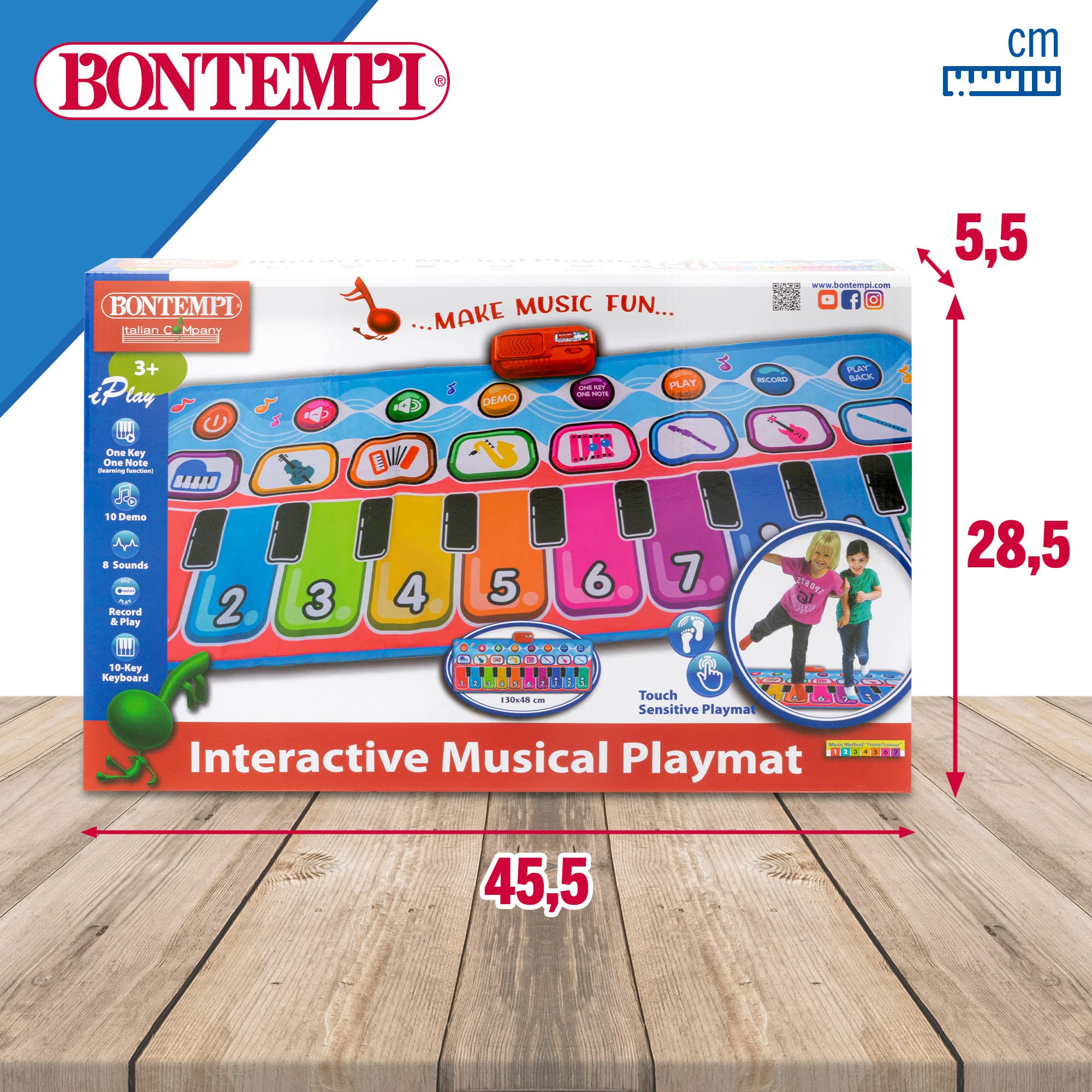 Bontempi 46943 - Tapis Musical Multicolore interactif pour Enfant, 10 Touches, Piano pour Enfants, Tapis Musical, Tapis pour Enfant
