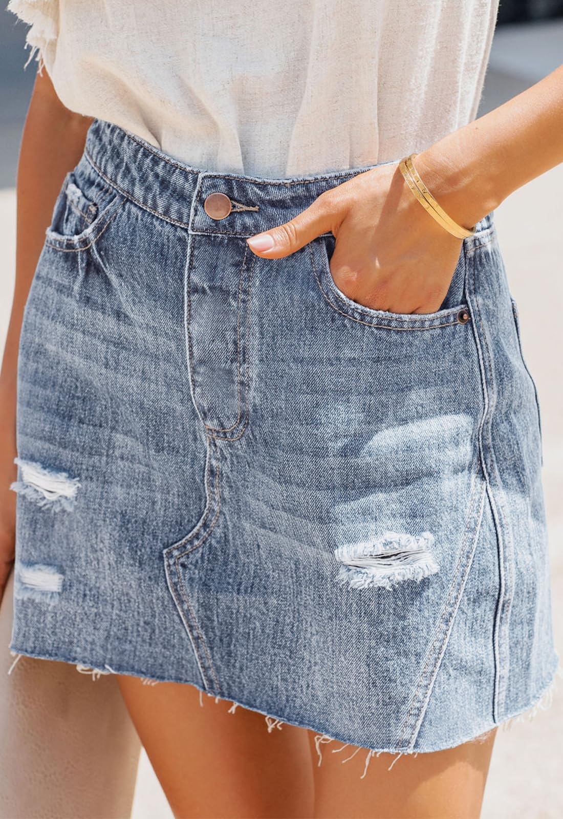 Alaster Queen Mini jupe en jean extensible taille haute avec poches pour femme