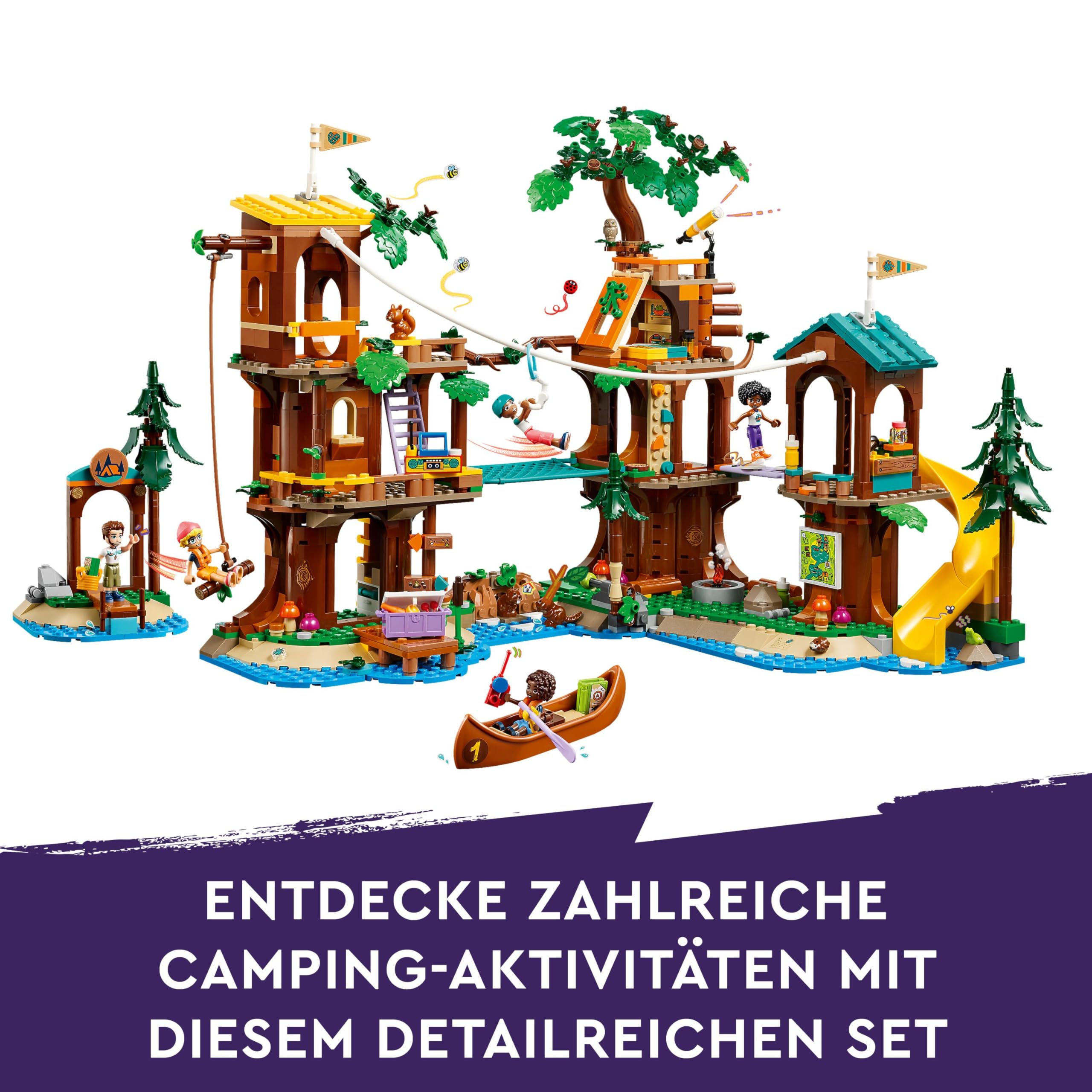 LEGO Friends Baumhaus im Abenteuercamp, Spielset für Mädchen und Jungen ab 8 Jahren mit 5 Spielfiguren und 5 Tieren, Geschenkidee für kreatives Spielen, Sportspielzeug, Puppenhaus 42631