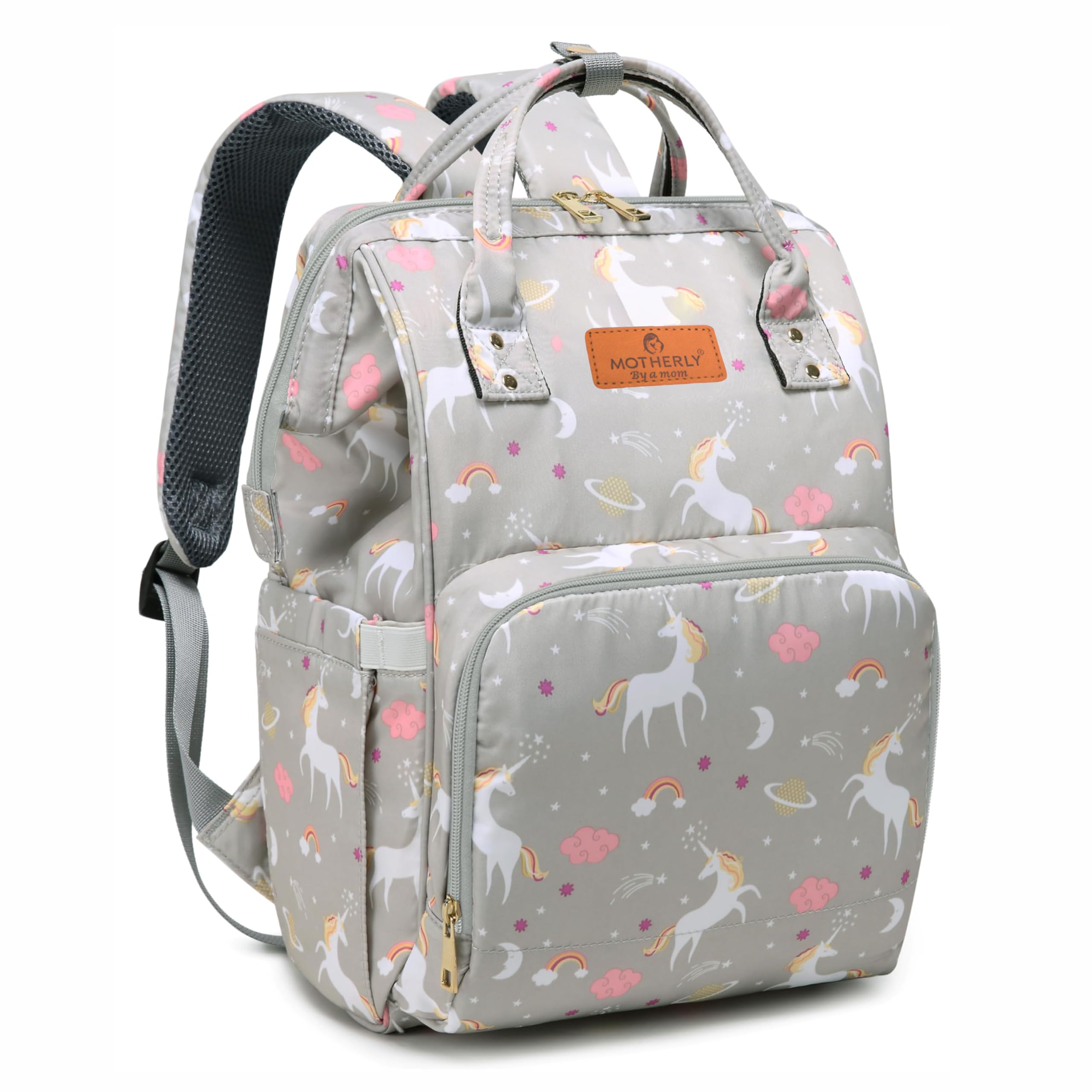 Motherly Elegant 24L Diaper Bag for Mothers for Travel, Maternity Bag for Newborn Baby, Mothers Travelling Bag, Multipocket Water Resistant Baby Bag, Hospital Bag for Moms with Warranty (Unicorn Gray)