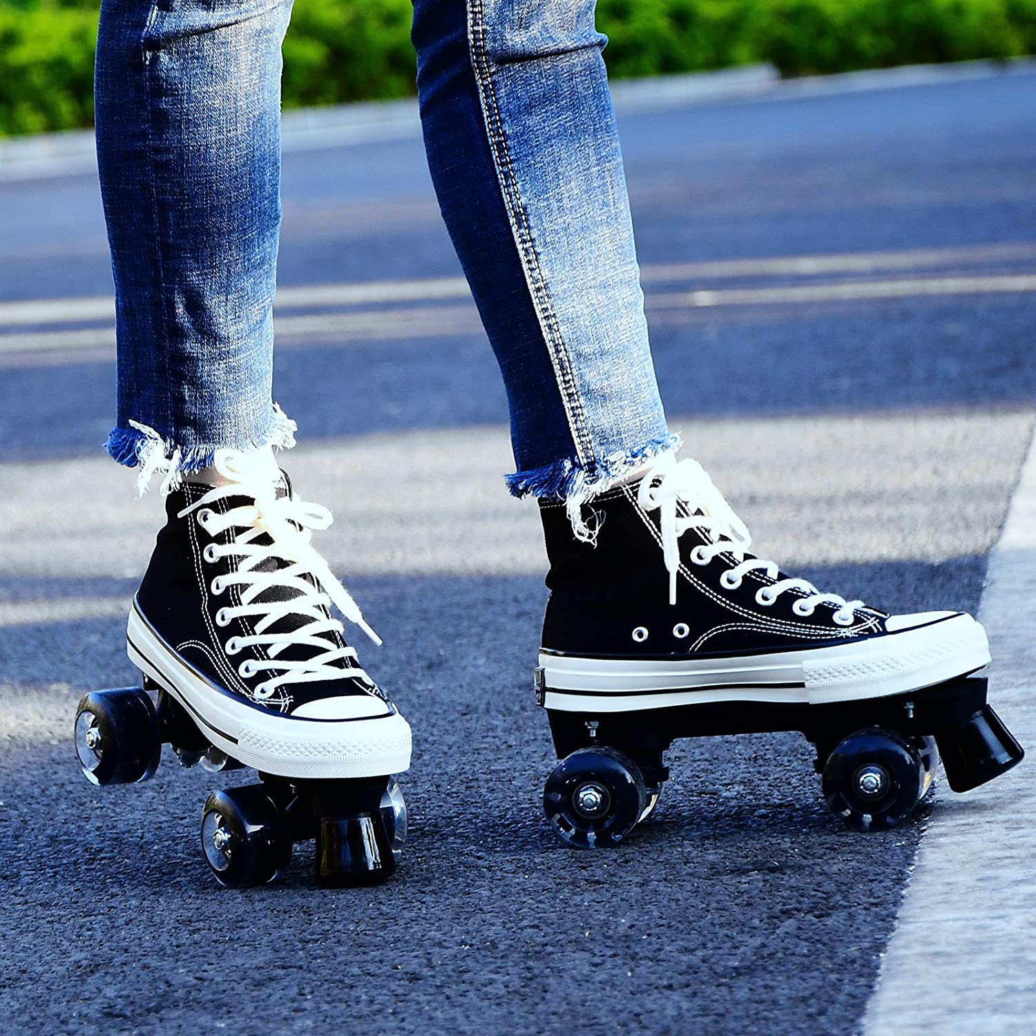 Patines LED,Patines En Paralelo Niña/Mujer,Patines 4 Ruedas Hombre,Top Alto Clásico PatinesSobreRuedas Adulto, Adecuado para Principiantes Al Aire Libre Blanco