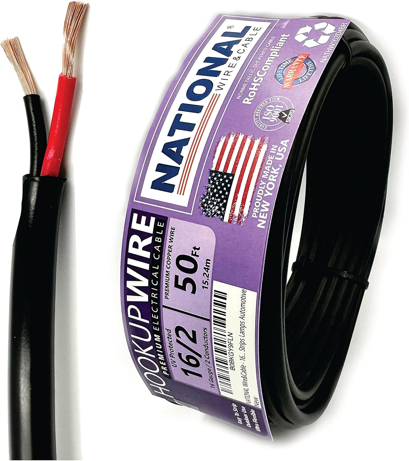 NATIONAL Wire & Cable 16 AWG 2Conductor Premium Copper Wire, 50 ft