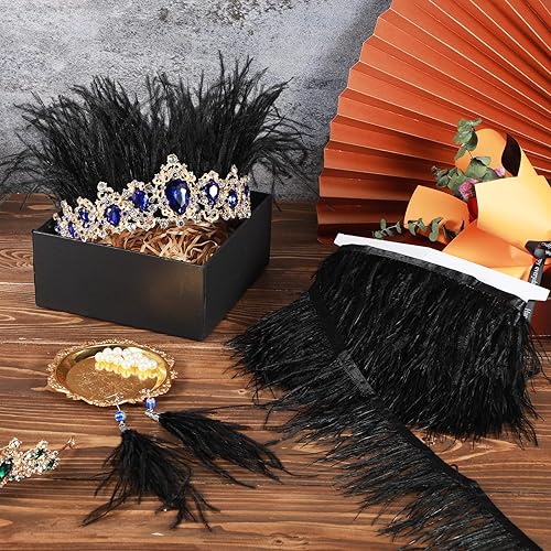 Miniatura 3 de Janinka Adornos de plumas de avestruz negras de 10 yardas de 3 a 4 pulgadas con flecos, para manualidades, manualidades, accesorios de disfraces de