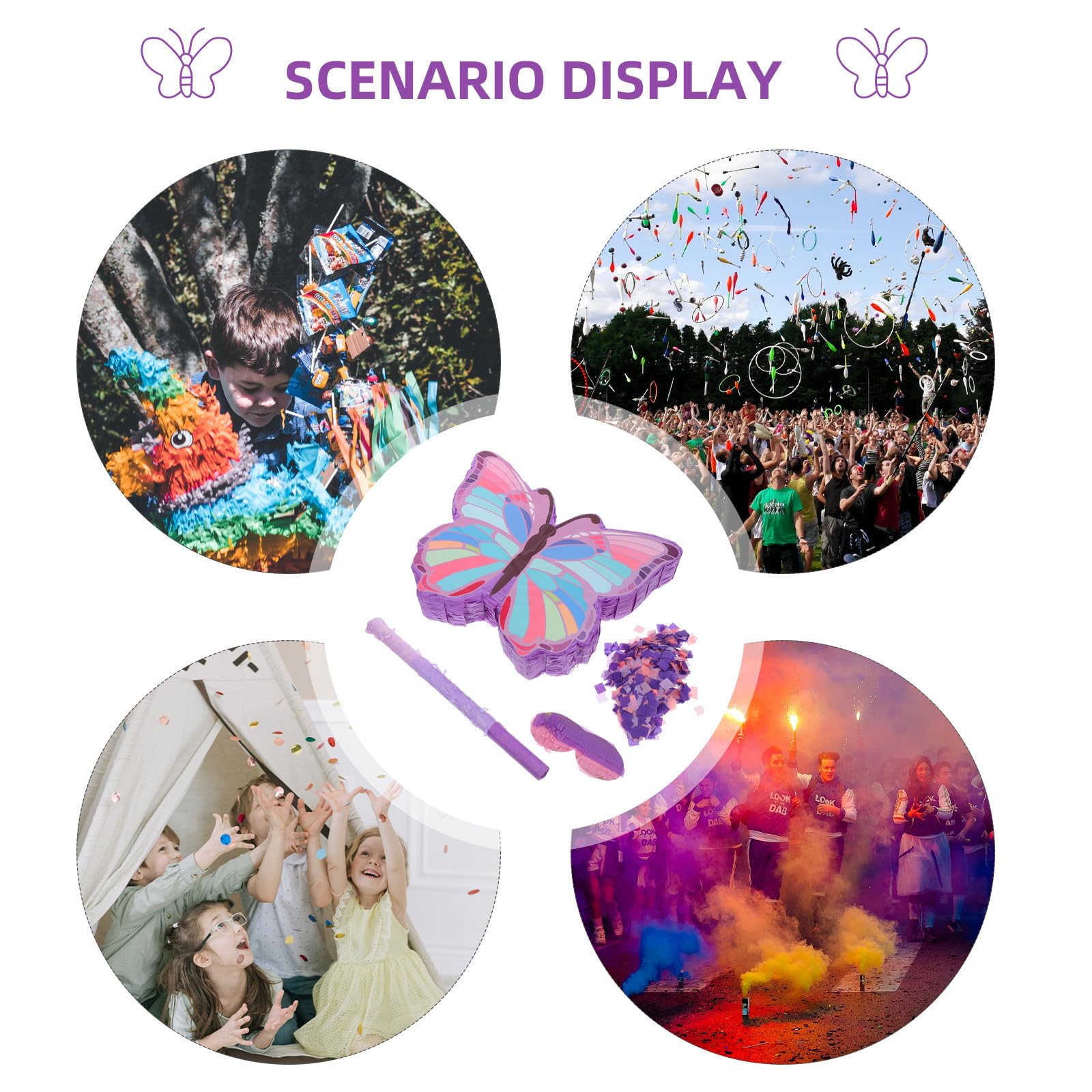Piñata de Fiesta de Cumpleaños con Palo Tema de Mariposas para Niñas, Papel Resistente y Reutilizable, Diseño Único y Colores Vibrantes para Fiestas Infantiles