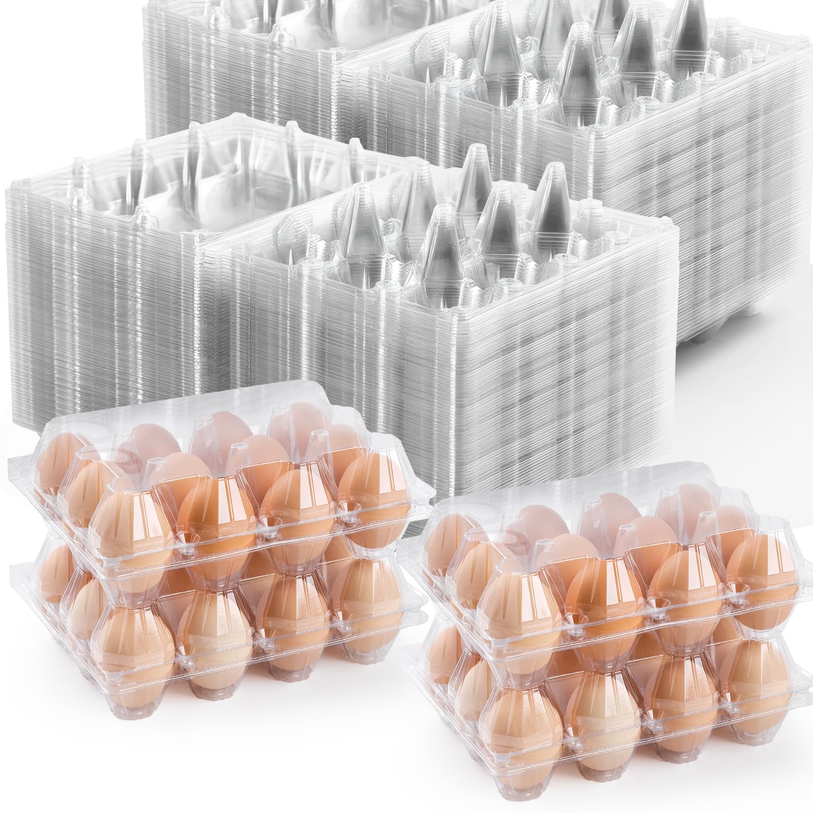 Paquete de 120 cajas de huevos baratas a granel, 12 unidades, 1 docena de cajas de huevos vacías transparentes para huevos de gallina, contenedor de huevos de plástico para familia, granja de