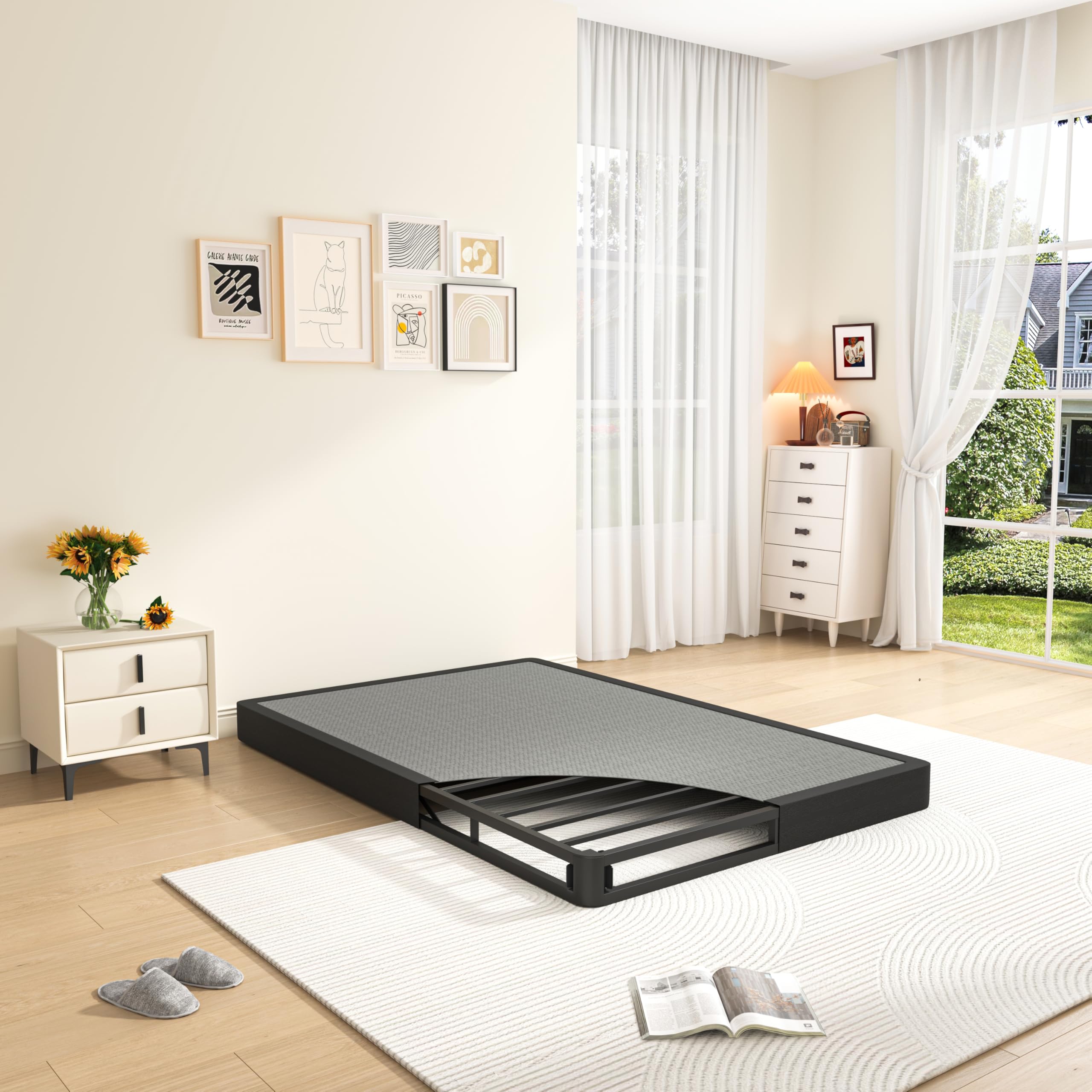 MAF 5 Inch Twin Box Spring, Low Profile Box Spring Twin Size 3500 lbs Black Heavy Duty Metal Mattress Foundation with BoxSpring Cover, No Squeaky,