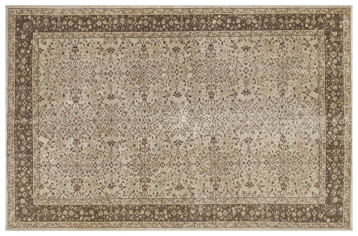 Tapis vintage turc fait à la main ALLMODE marron pour une maison avec une âme