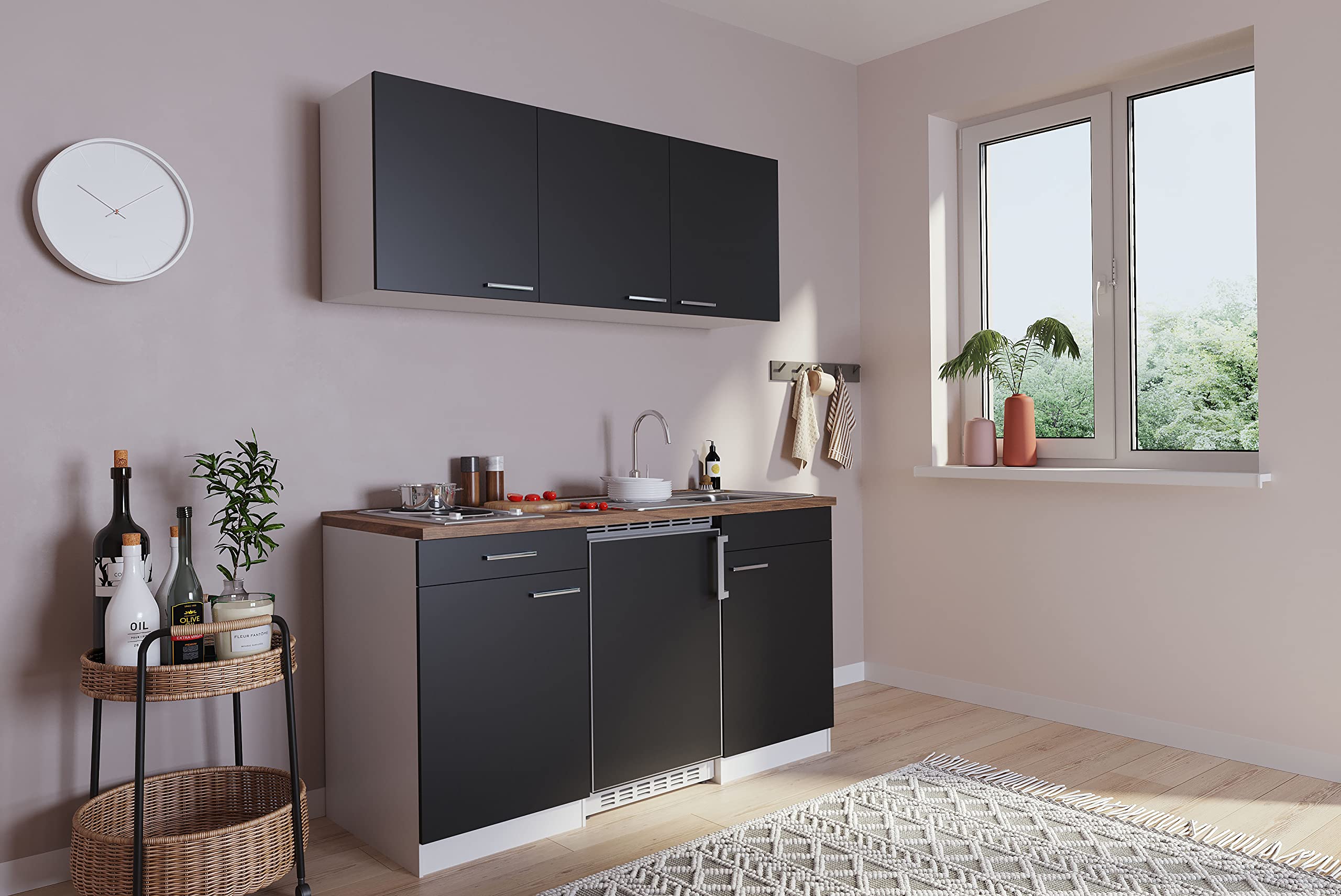 Respekta Luis Kitchenette Bois d'ingénierie Noir 150 cm