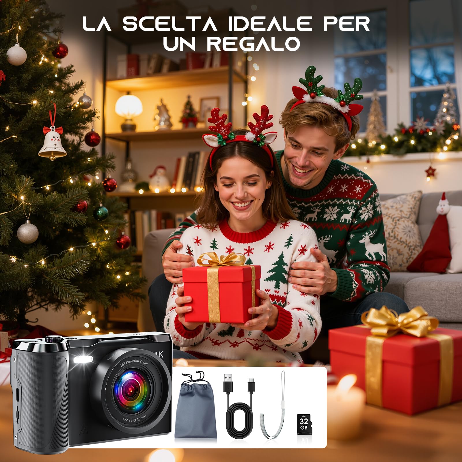 Macchina Fotografica Digitale, JDZ 4K Fotocamera Digitale 16X, Fotocamera Compatta, Scheda da 32GB, Digital Camera per Principianti e Adolescenti-Regalo di San Valentino-Nero | Fotocamera Digitale 16X, Fotocamera Compatta, Scheda da 32GB, Digital Camera p