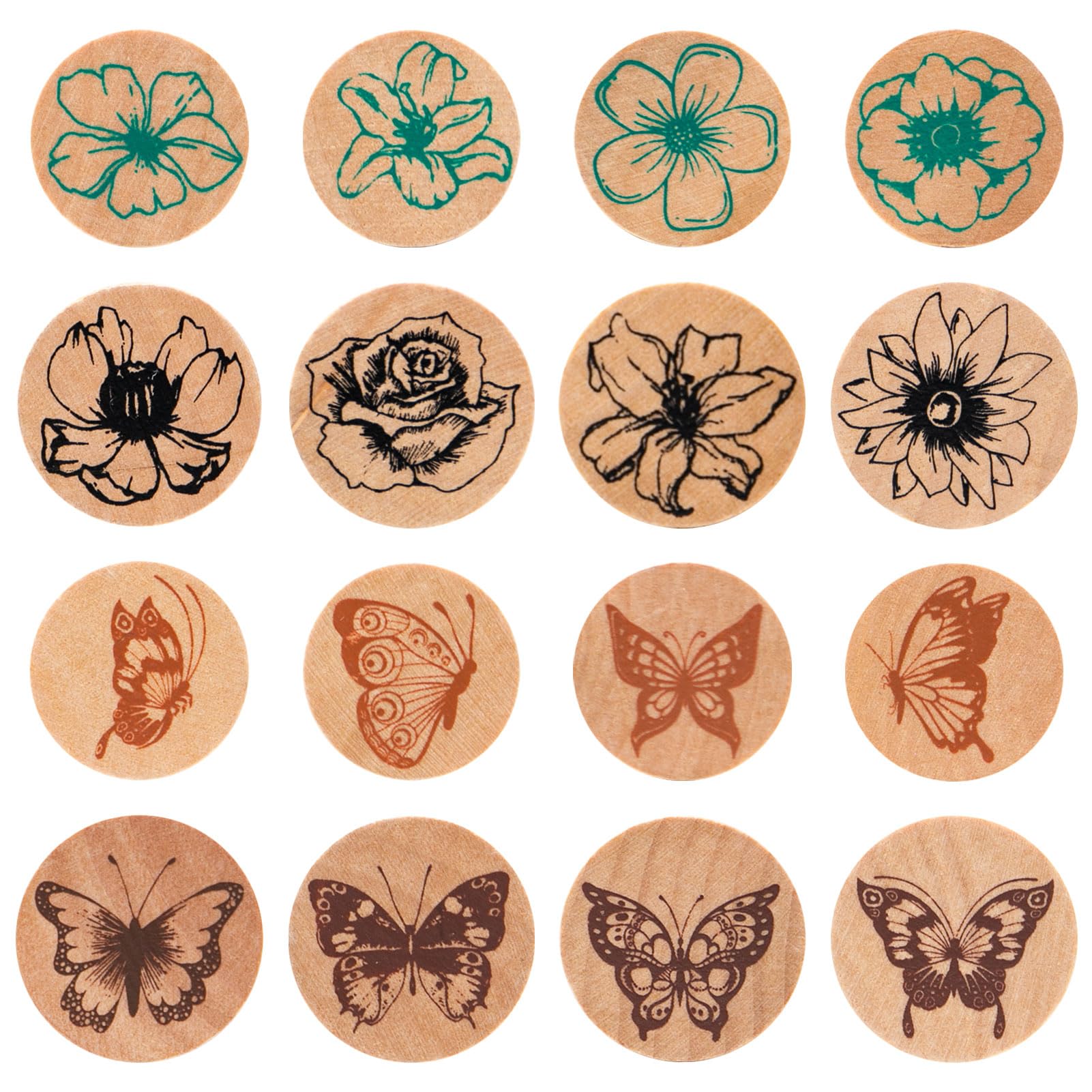 Timbri in Legno Farfalla Fiori Vintage Set in Gomma per DIY Scrapbooking Artigianato