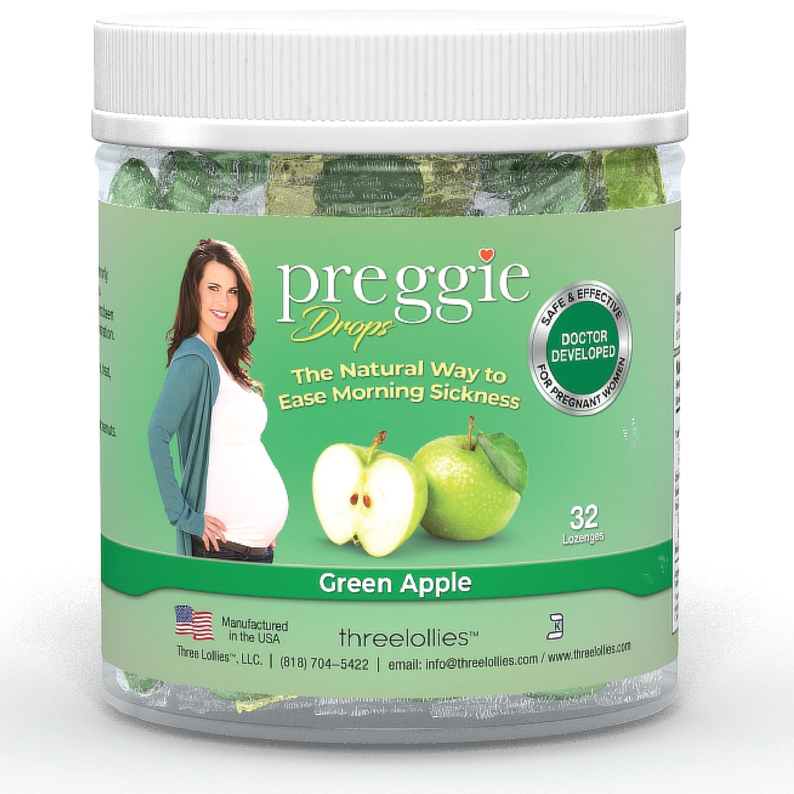 Preggie Pop Drops Pregnancy Nausea Relief Morning Sickness Candy with Essential Oils for Pregnant Women – Natural Green Apple, 32 Count