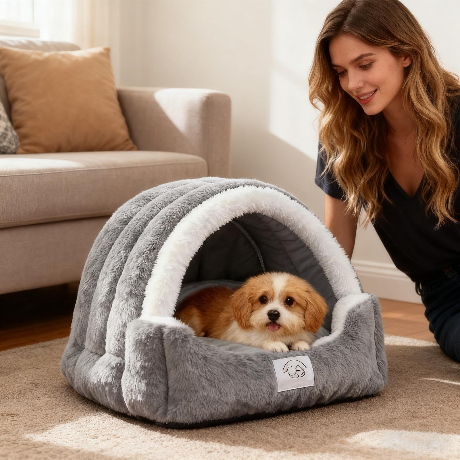 Cama de de Mascotas Muy Suave y Afelpado con Almohadilla Extraíble | Cama Para Gatos Cerrada Para Dormitorio Exterior Patio Balcón Hogar Sala De Estar