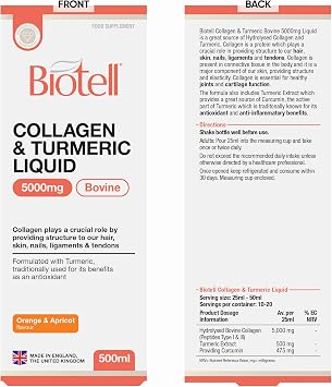 Collagen Turmeric Liquid 5000mg - 500ml | Hydrolysed Bovine Collagen Peptides for Joints, Skin, Hair and Nails | Halal Certified, Fish-Free Supplement with Curcumin for Women and Men