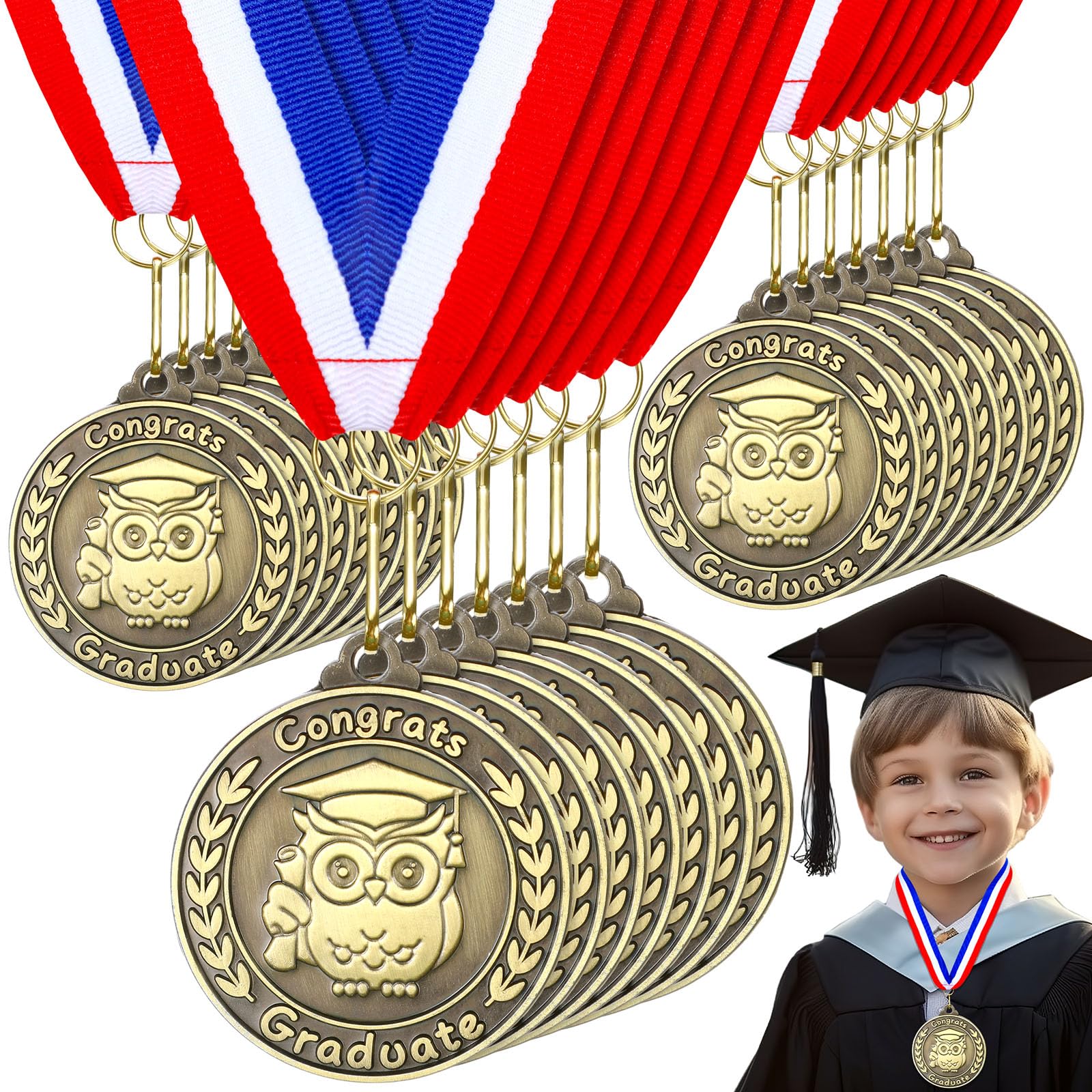Remuuly 30/60 Pcs Kindergarten Graduation Award Medals for Kids 2'' Preschool Award Medallion with Neck Ribbon Congrats Graduation Gifts for School