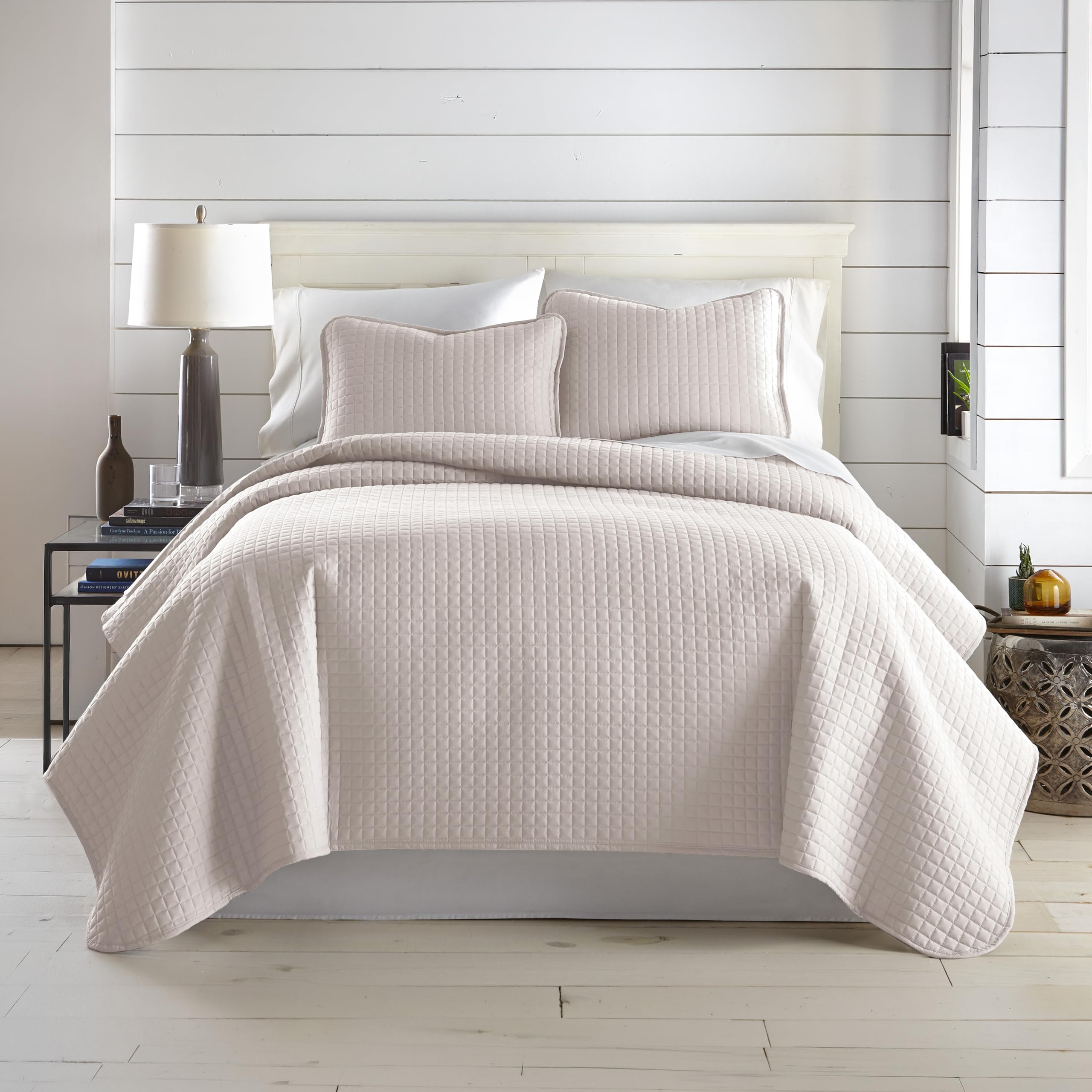 Twin Quilt Bedding Set with 1 Matching Quilted Pillow Sham, Natural Beige
