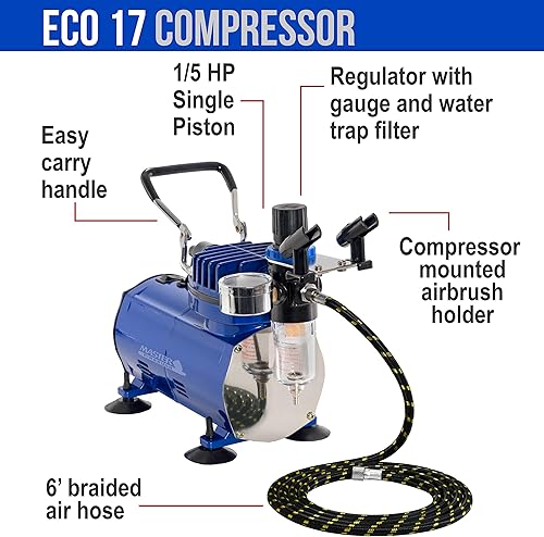 Miniatura 4 de Master Airbrush Kit de cepillo de aire para decoración de uñas con compresor de aire, aerógrafo de doble acción de alimentación por gravedad G22,