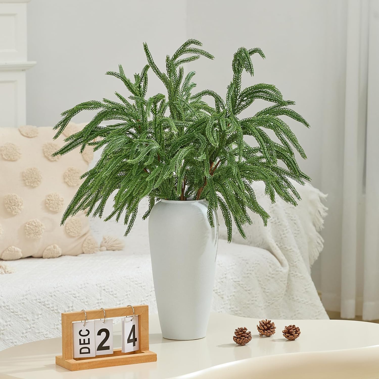 31 Inch Christmas Norfolk Pine Branches - Norfolk Stems Faux Christmas Greenery Stems, Artificial Pine Branches for Vases 2 Pcs - Image 2