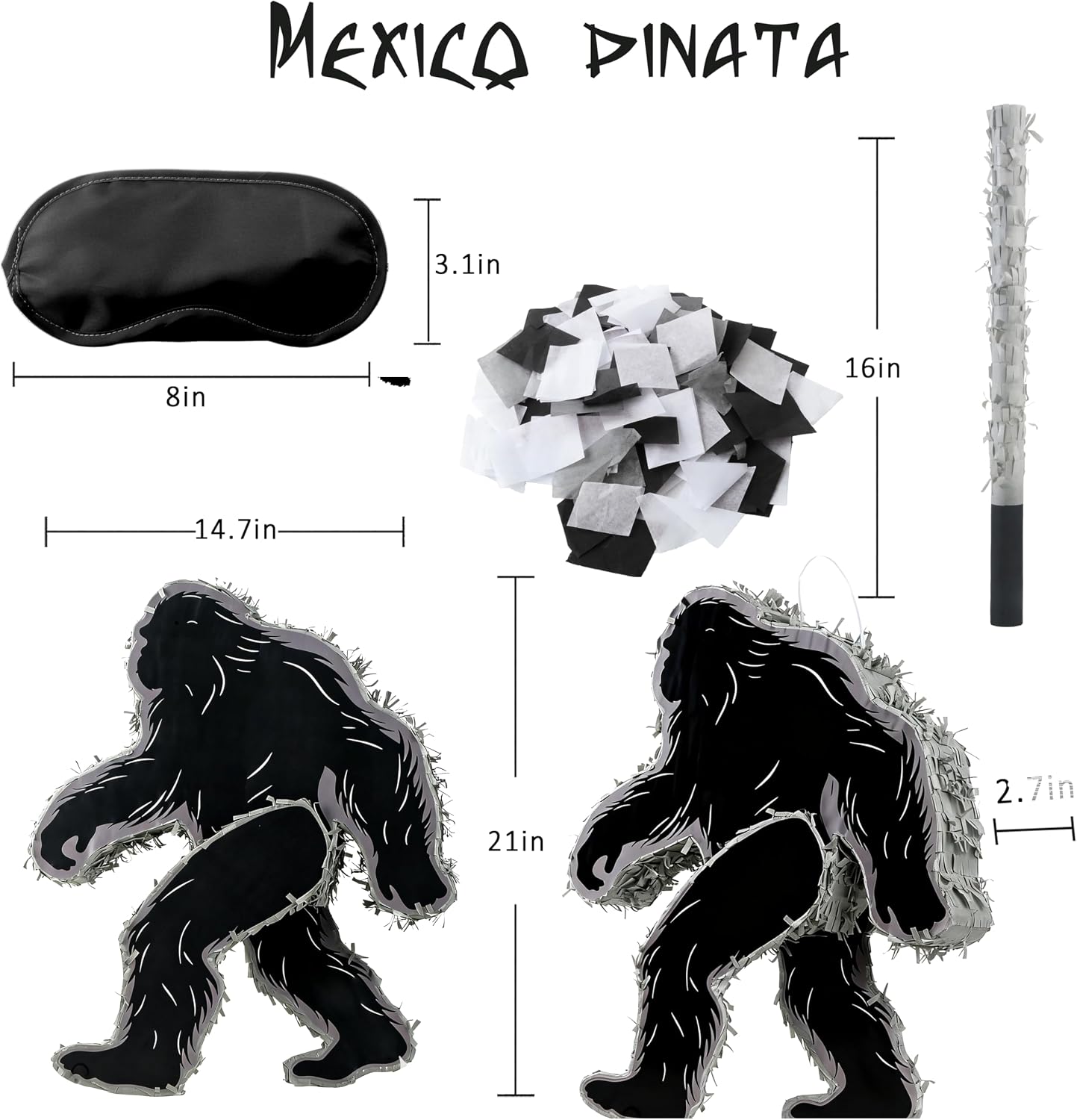 Sasquatch Piñatas Boombox, Hand Made Mexico Fiesta Piñatas Boom Box for Bigfoot Birthday Parties, Carnival and Related Events, With Piñatas Stick and Blindfold