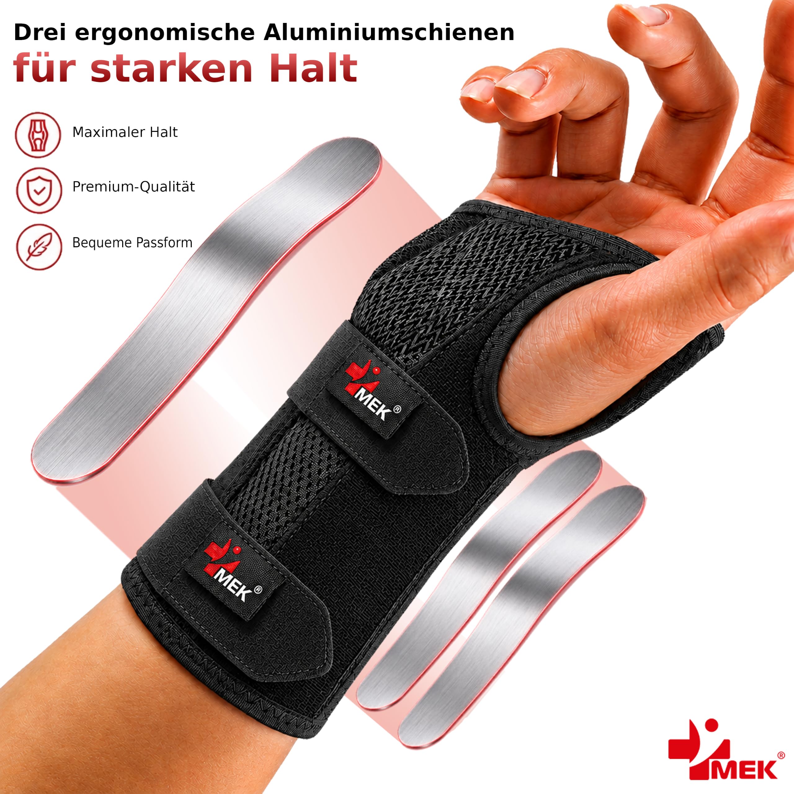MEK Estabilizador de muñeca con riel de metal - Soporte de muñeca médico para síndrome del túnel carpiano, tendinitis y fracturas - Estabilización de muñeca transpirable (Negro, XL