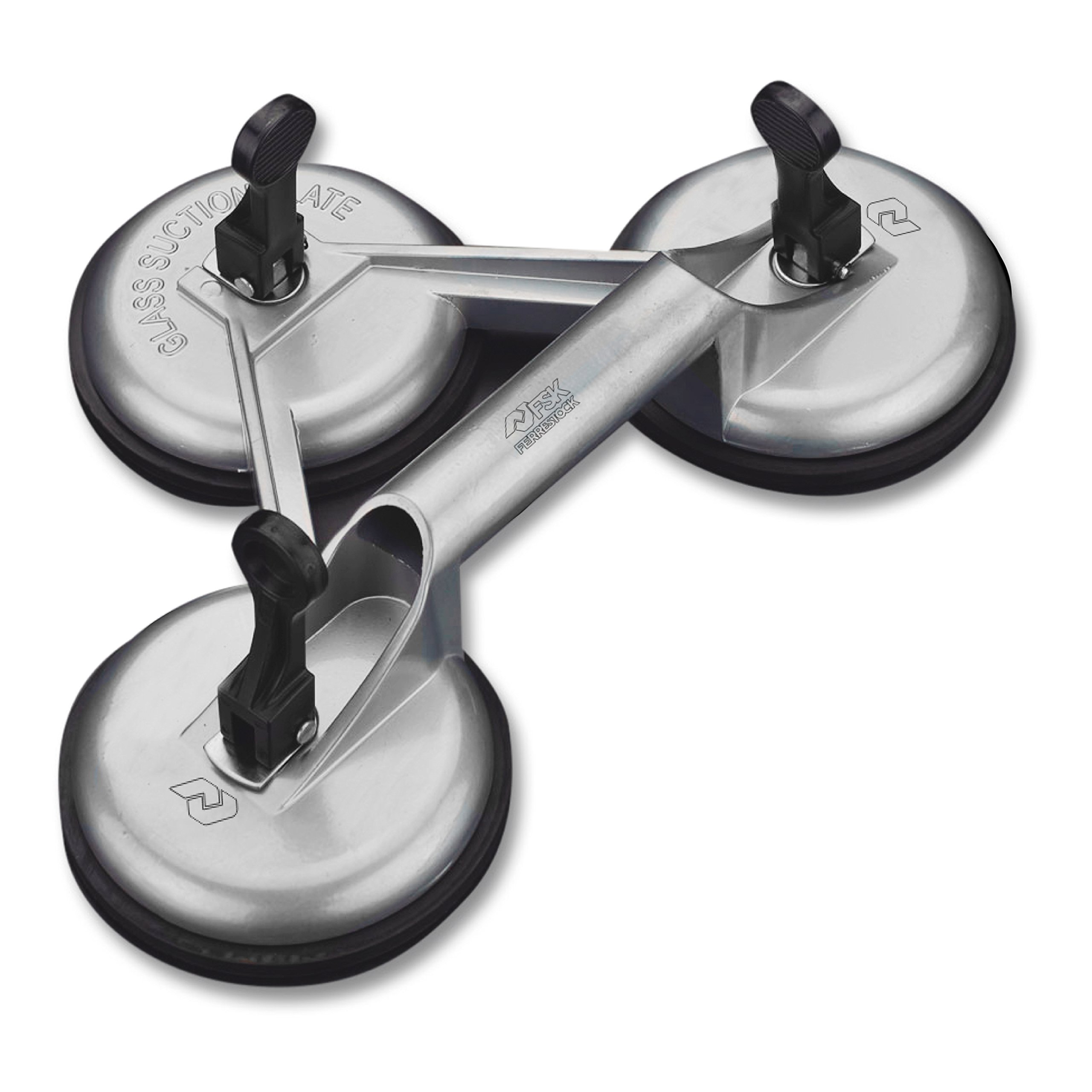 FerrestockFSKASA003 Triple Lifting Glass in Aluminum, Suction Cup Natural Rubber 12x7 cm, up to 150 kg Weight, 12cm