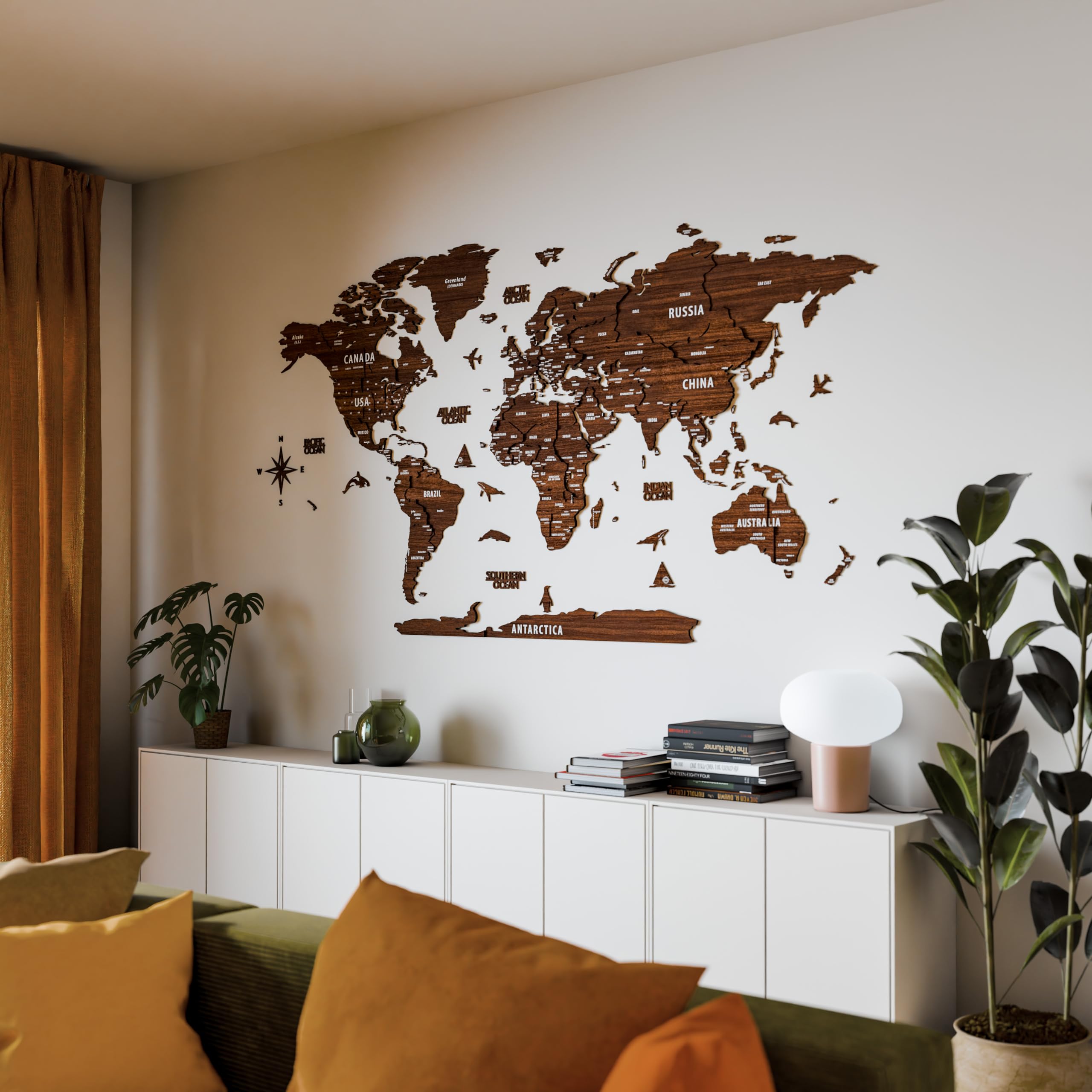 iwa concept Mapa del mundo de madera 3D multicapa, mapa de viaje con estados y capitales, decoración de pared para nuevo hogar, viajeros, decoración de oficina, regalo de cumpleaños, decoración de