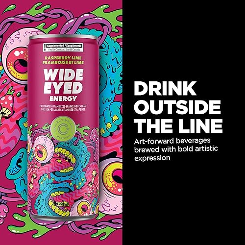 Miniatura 3 de Collective Arts - Bebidas energéticas de ojos anchos, bebida espumosa vitaminizada con cafeína con sabor natural con extractos de frutas, frambuesa