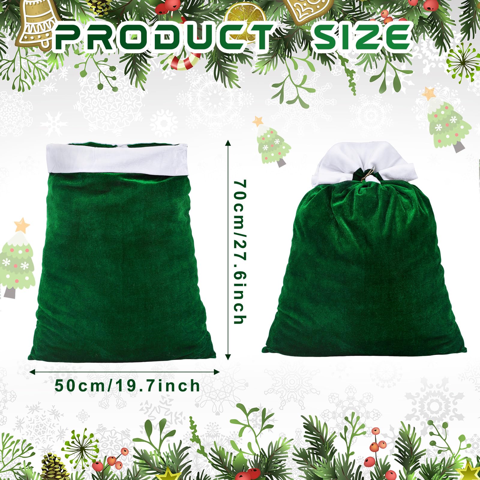 Shappy 2 Pcs Christmas Velvet Santa Gifts Bags 20 x 28 Inch Large Santa Gift Sack with Drawstring Christmas Gift Presents Bags for Xmas Present Toys Holiday Party Supplies(Green)