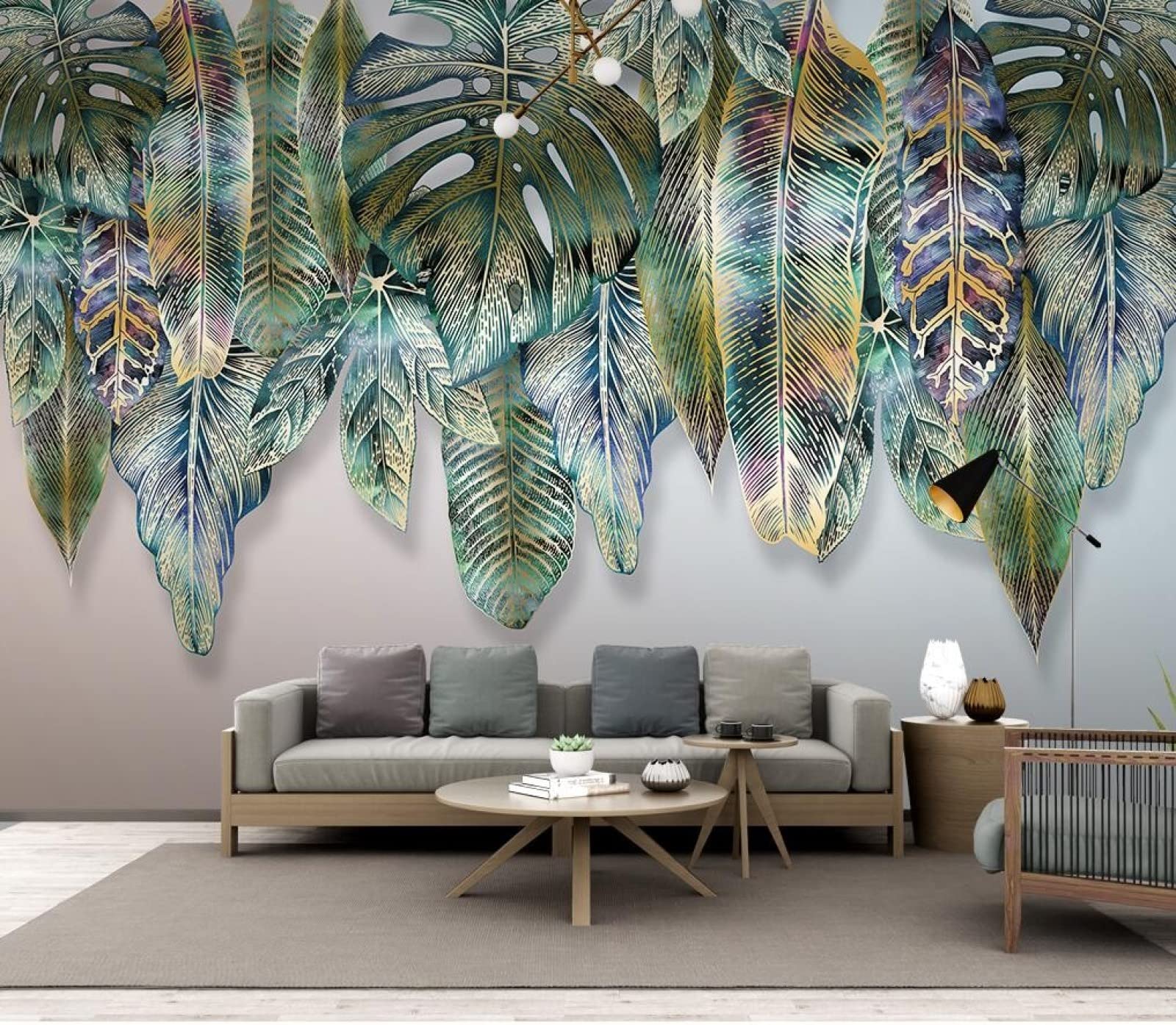 Tapeta Dziecięca Pokój 3D Akwarela Moda Rośliny Liście 3D Photo Tapeta Ścienna 300X200Cm Tapeta Efekt 3D Do Salonu Dziecięcego, Restauracja Sztuka Dekoracyjna